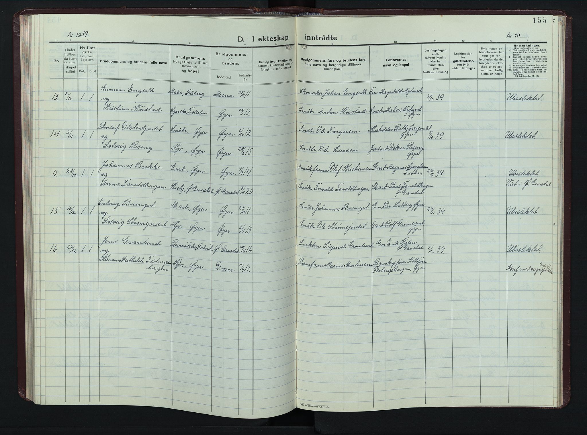 Øyer prestekontor, AV/SAH-PREST-084/H/Ha/Hab/L0008: Klokkerbok nr. 8, 1929-1947, s. 155