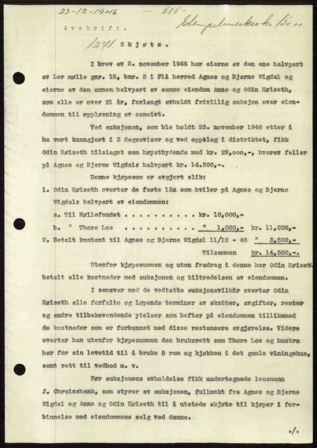 Gauldal sorenskriveri, SAT/A-0014/1/2/2C: Pantebok nr. A2, 1946-1946, Dagboknr: 1271/1946