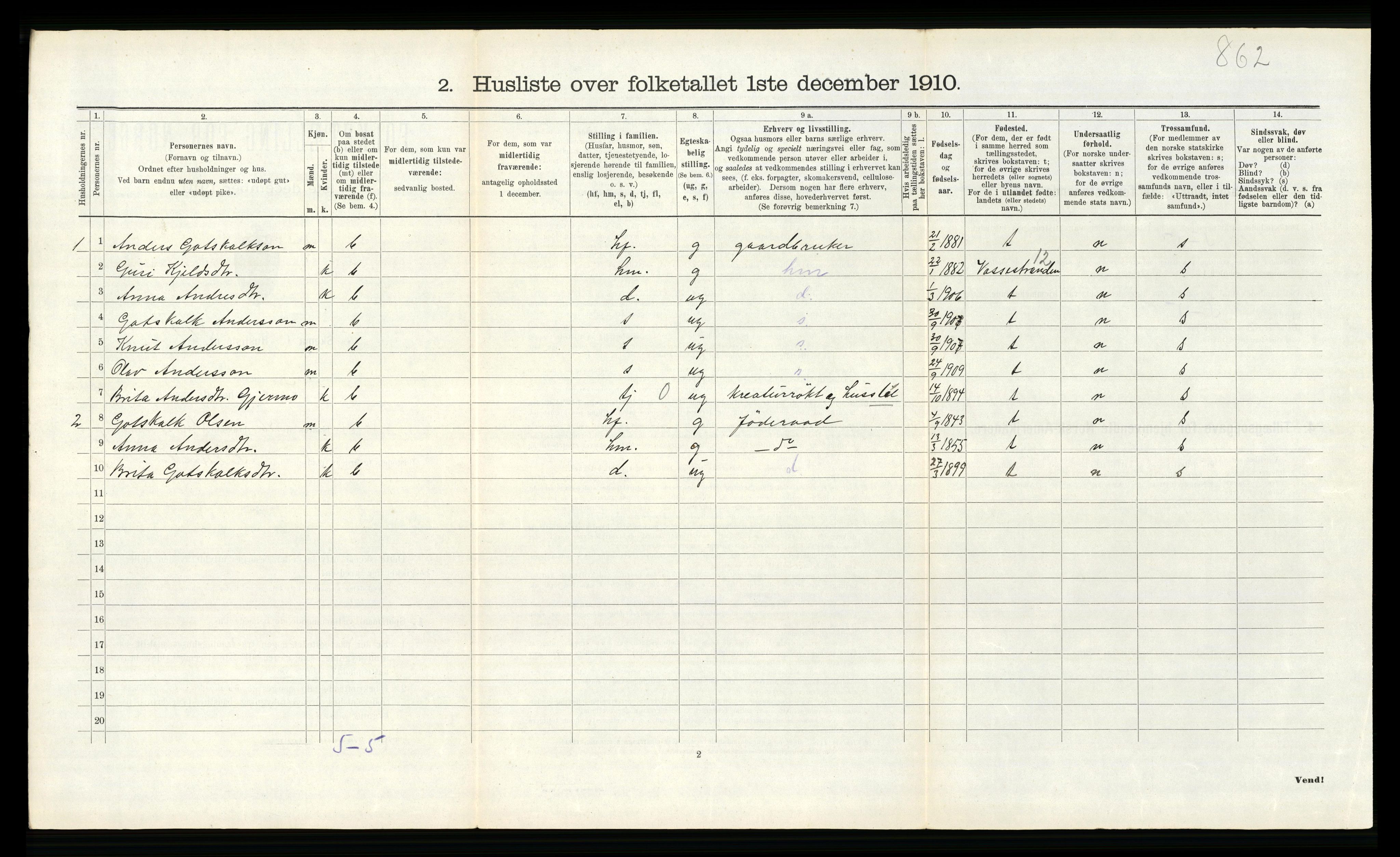 RA, Folketelling 1910 for 1235 Voss herred, 1910, s. 2435