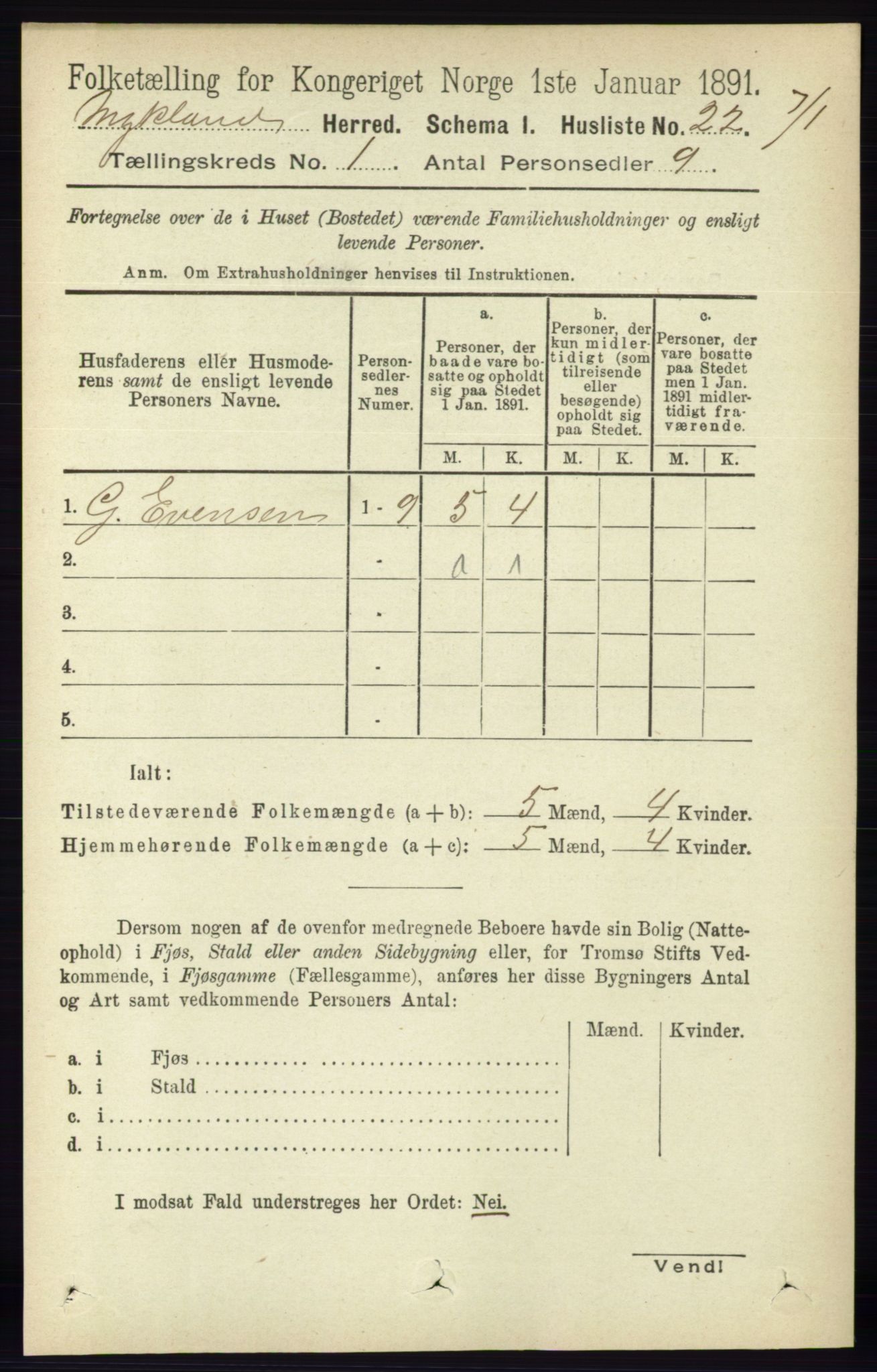 RA, Folketelling 1891 for 0932 Mykland herred, 1891, s. 33