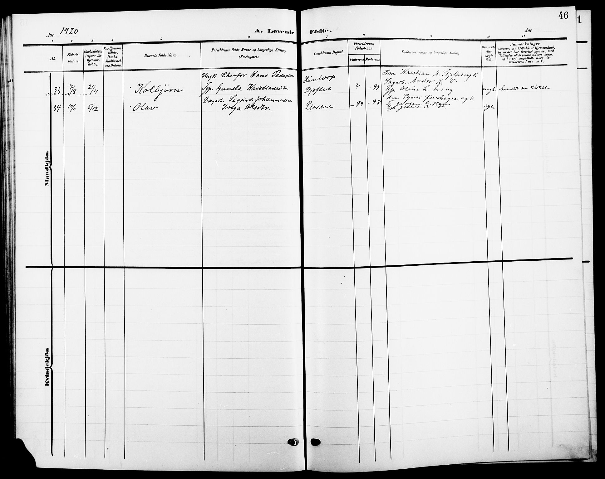 Ringsaker prestekontor, SAH/PREST-014/L/La/L0016: Klokkerbok nr. 16, 1905-1920, s. 46