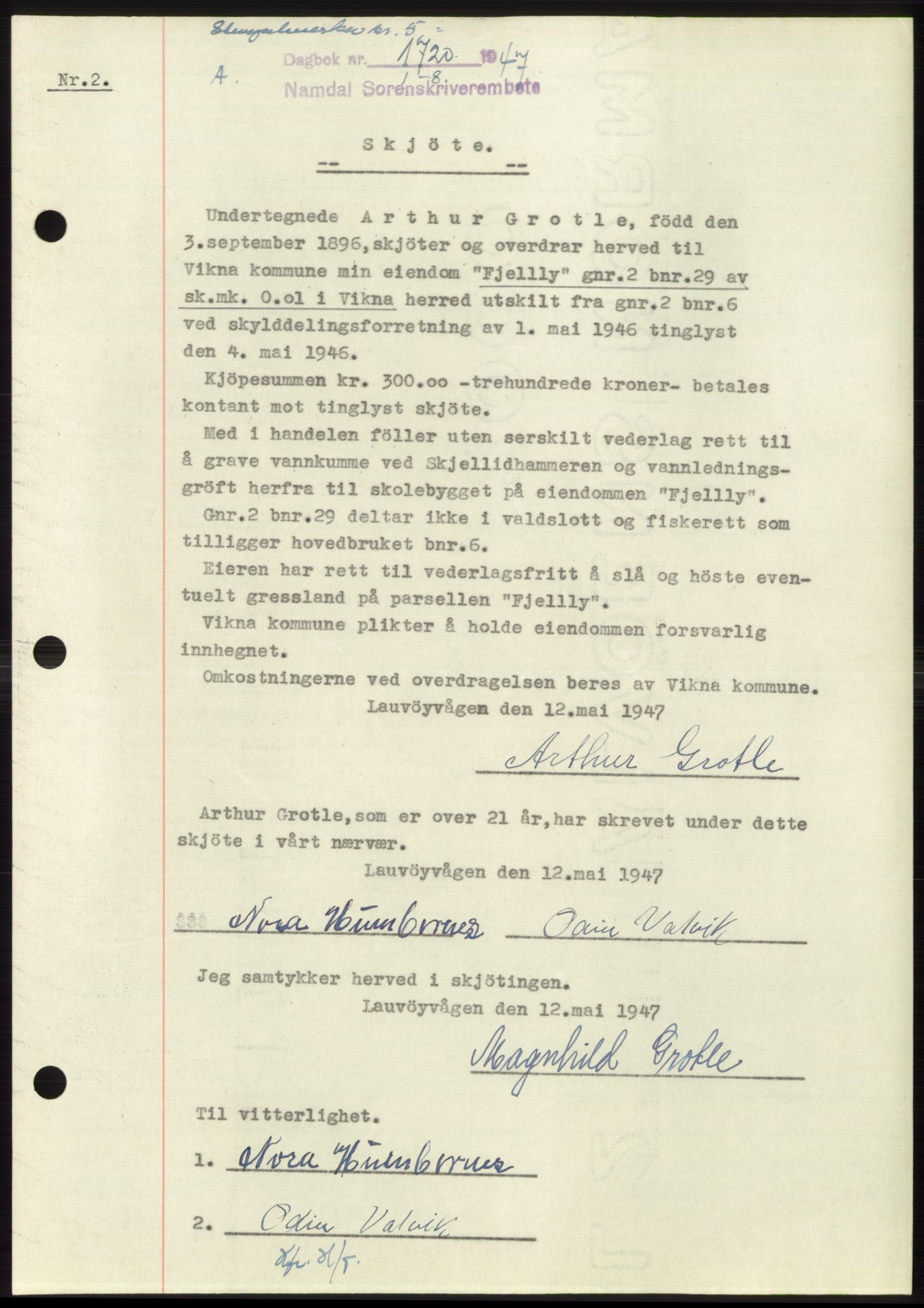 Namdal sorenskriveri, SAT/A-4133/1/2/2C: Pantebok nr. -, 1947-1947, Dagboknr: 1720/1947