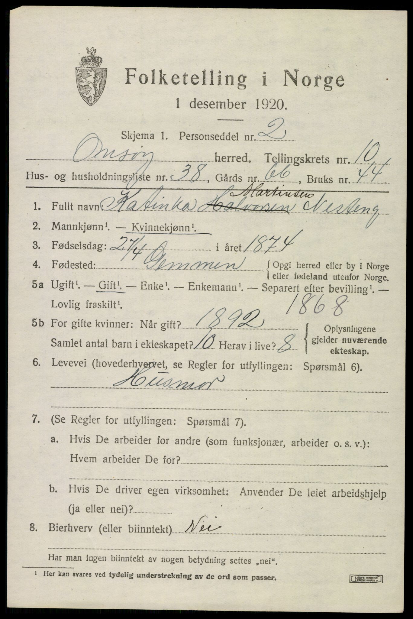 SAO, Folketelling 1920 for 0134 Onsøy herred, 1920, s. 13918