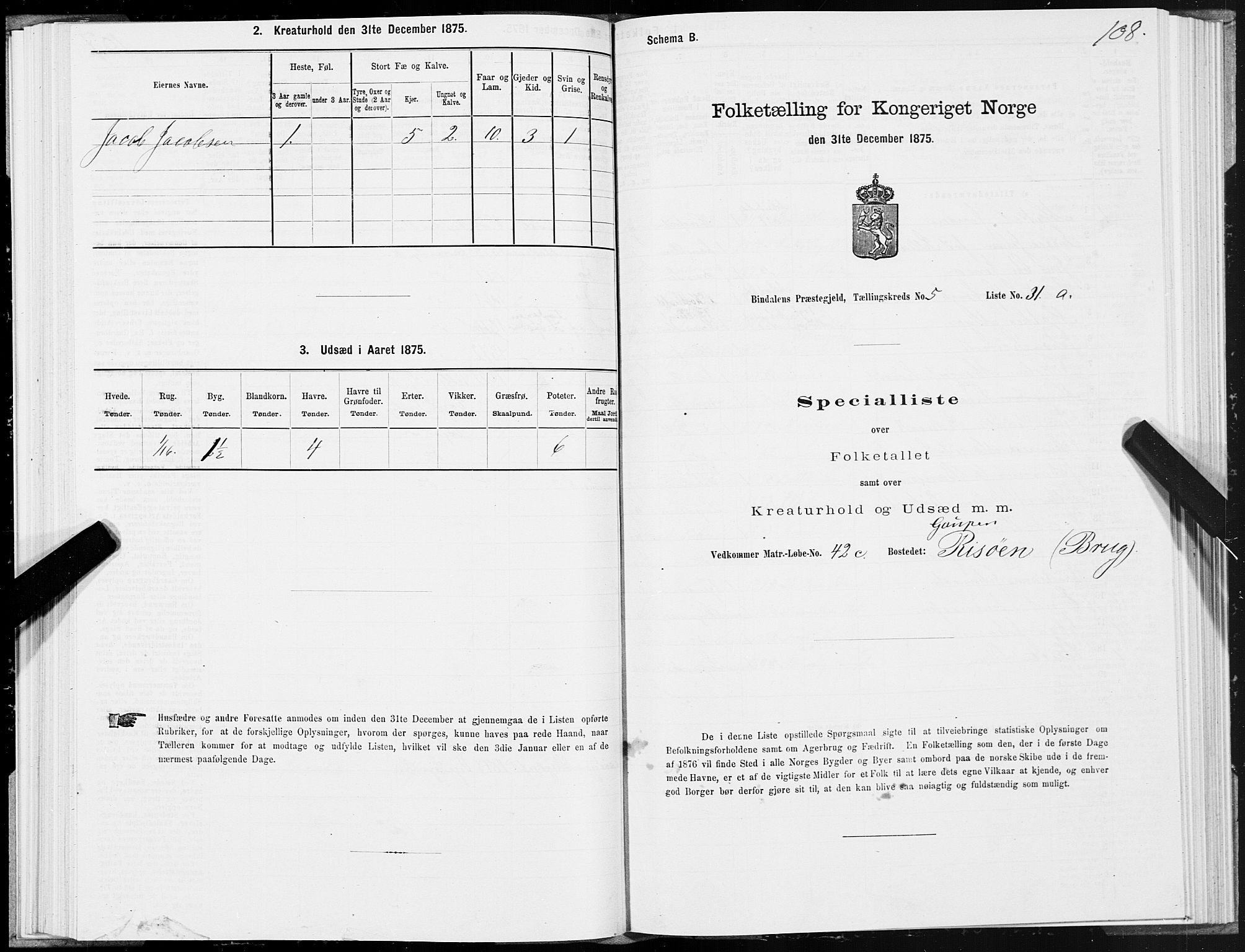 SAT, Folketelling 1875 for 1811P Bindal prestegjeld, 1875, s. 2108