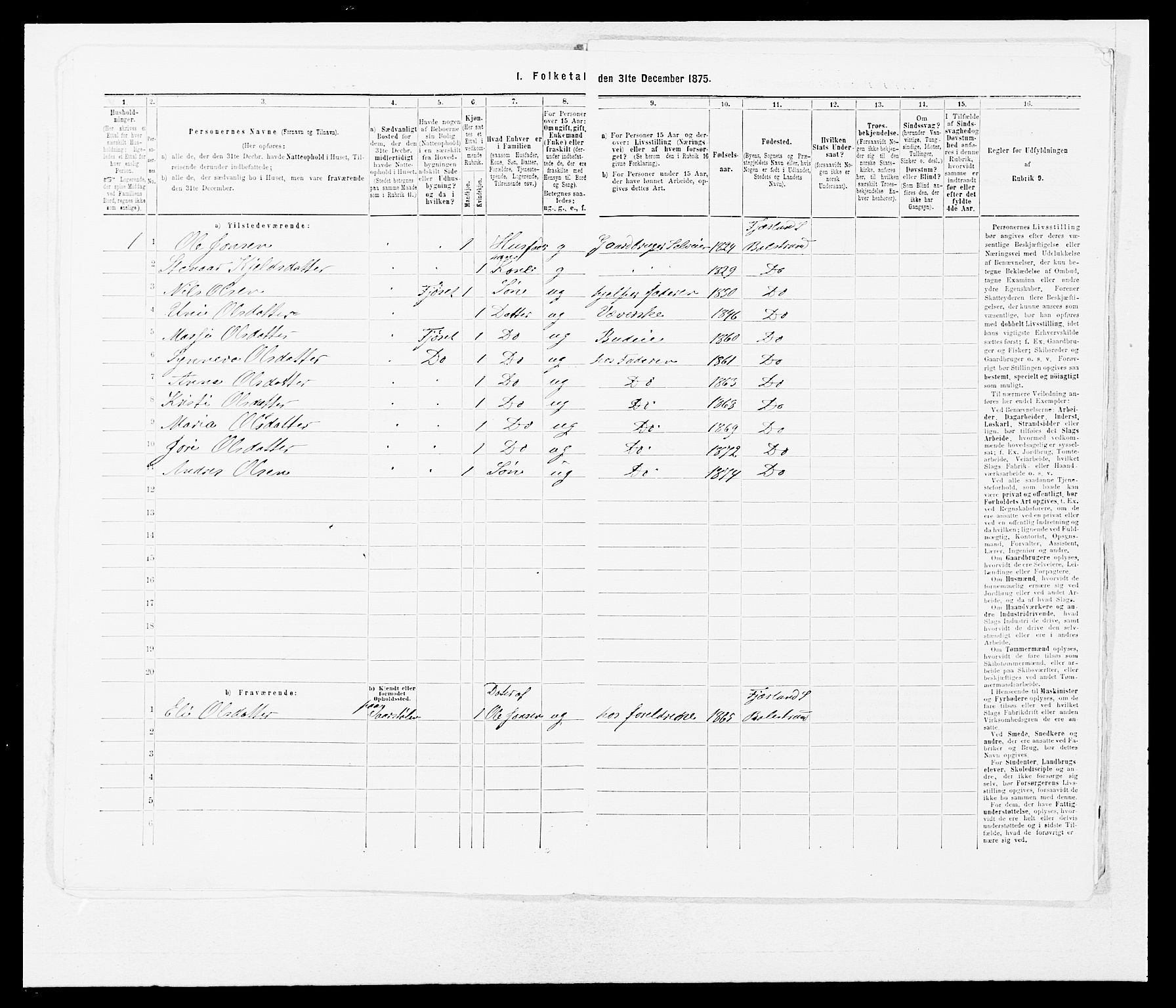 SAB, Folketelling 1875 for 1418P Balestrand prestegjeld, 1875, s. 463