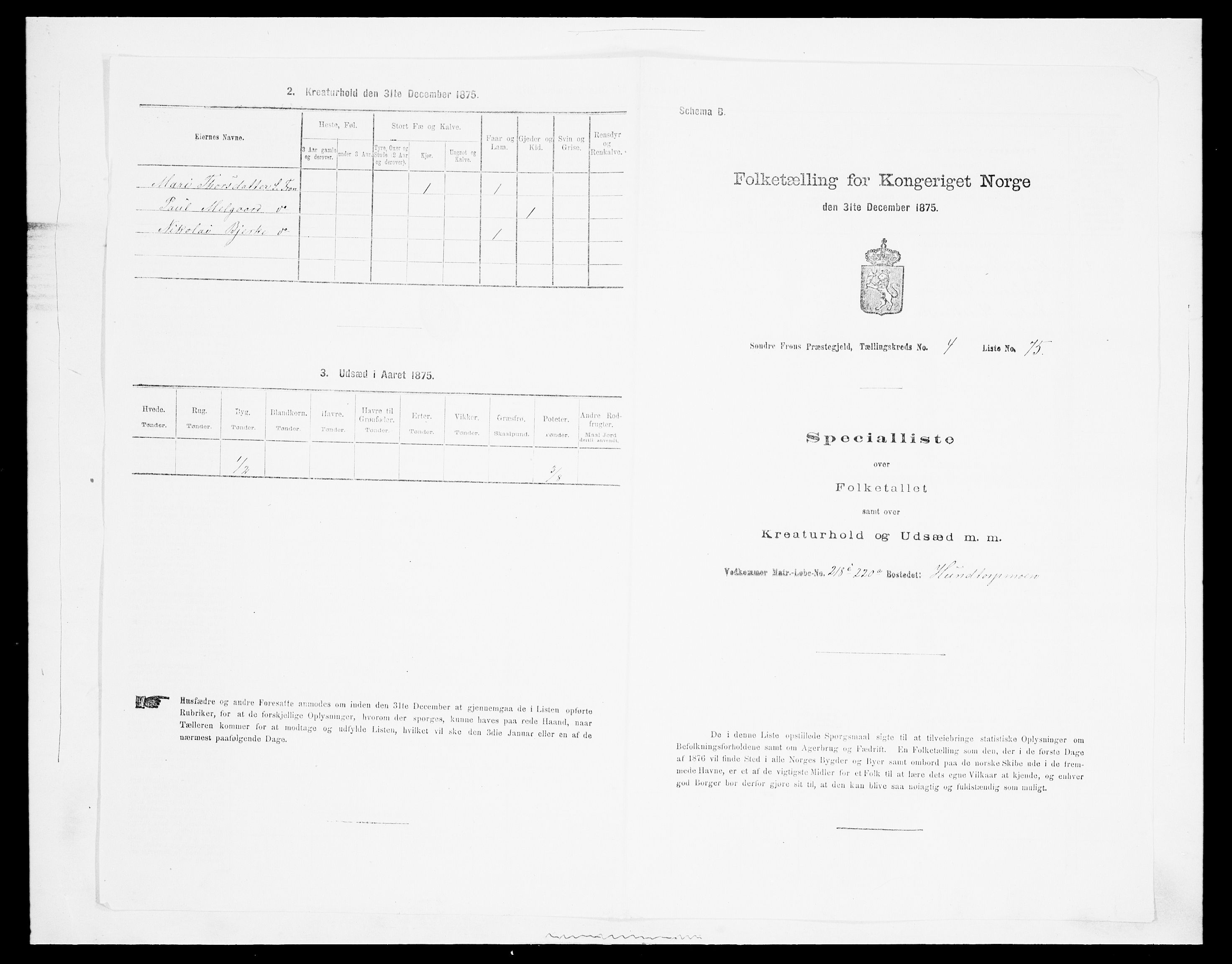 SAH, Folketelling 1875 for 0519P Sør-Fron prestegjeld, 1875, s. 692