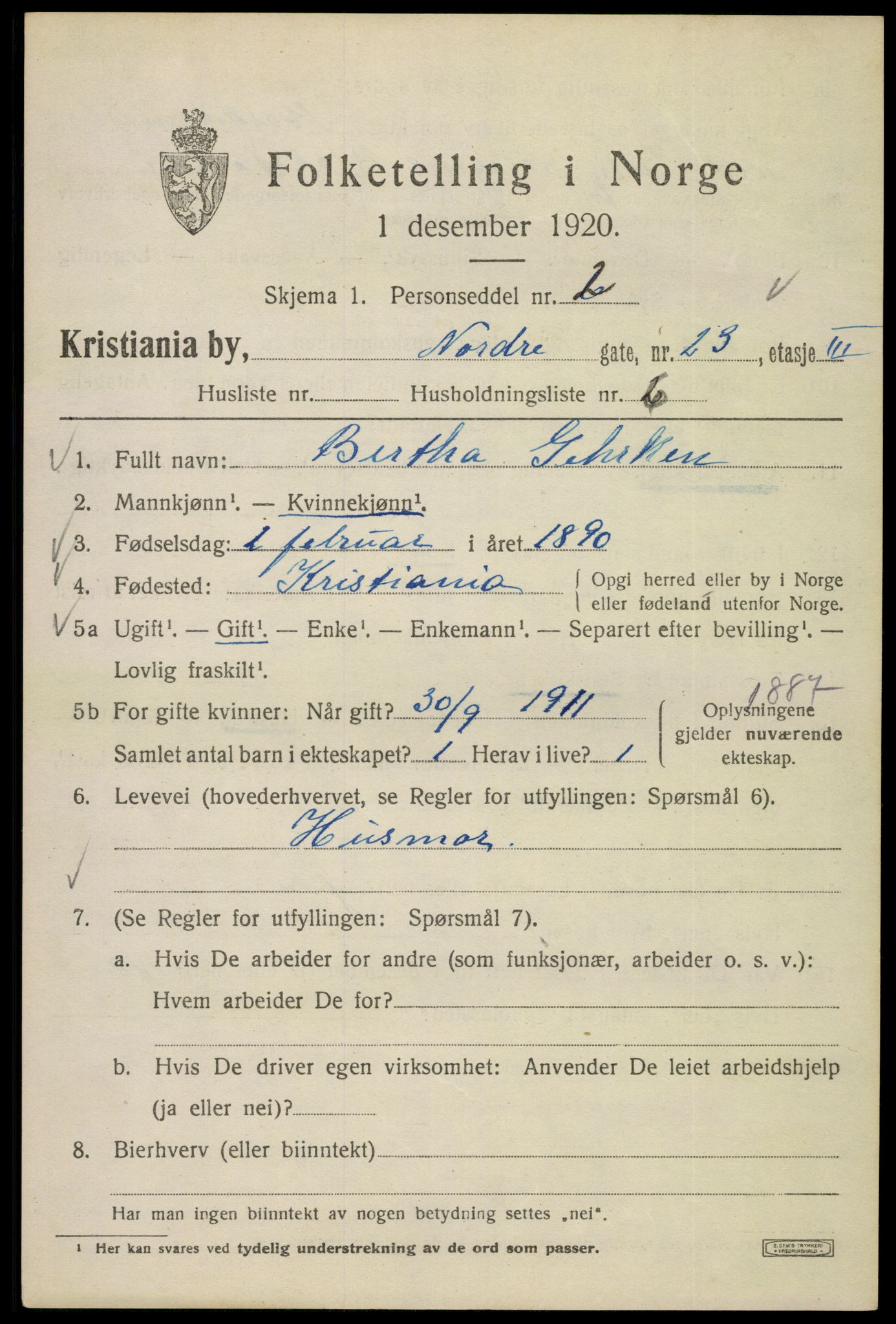 SAO, Folketelling 1920 for 0301 Kristiania kjøpstad, 1920, s. 425587