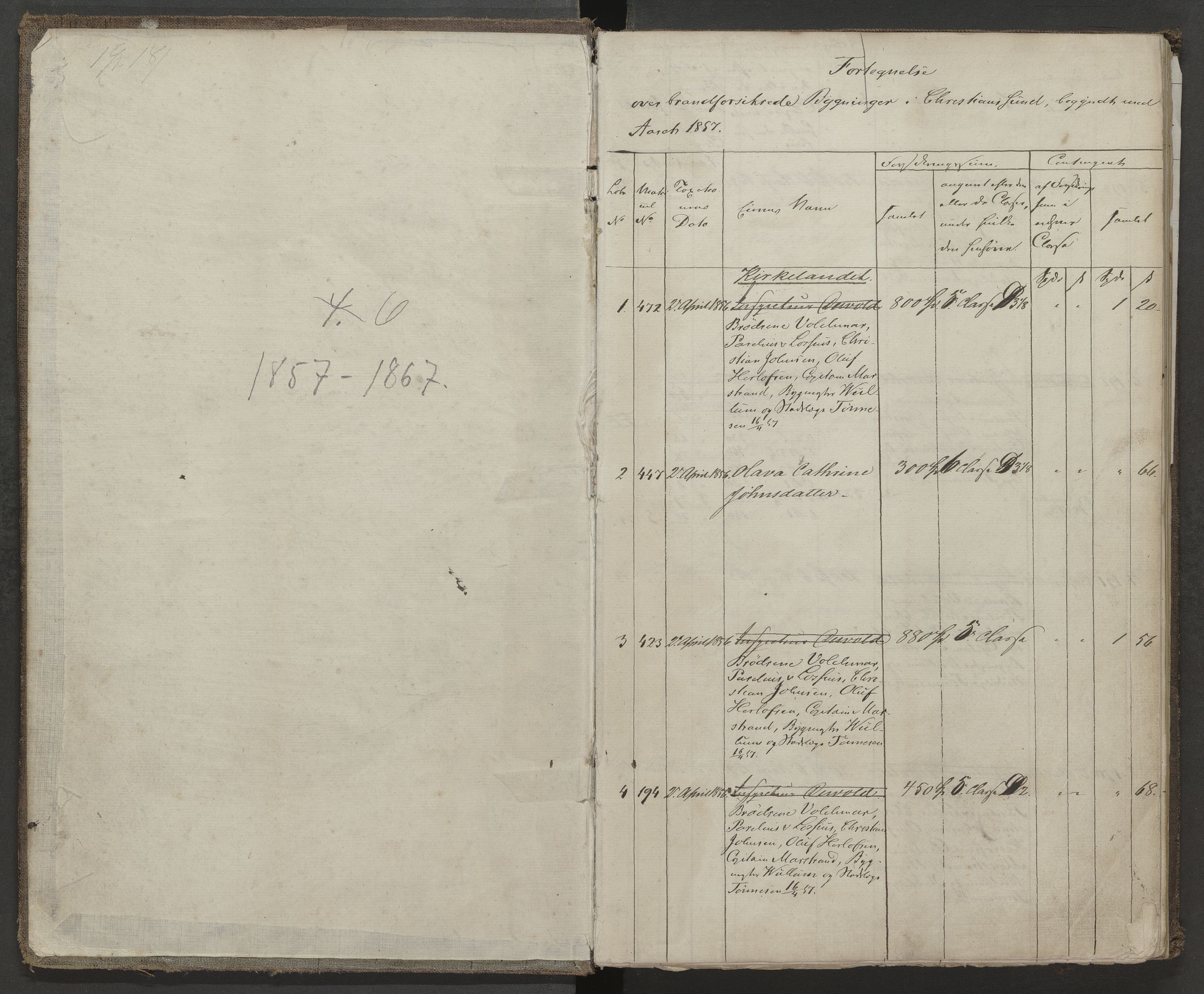 Kristiansund magistrat, SAT/A-0032/K/L0024: Brannforsikringsprotokoll med register, 1857-1867