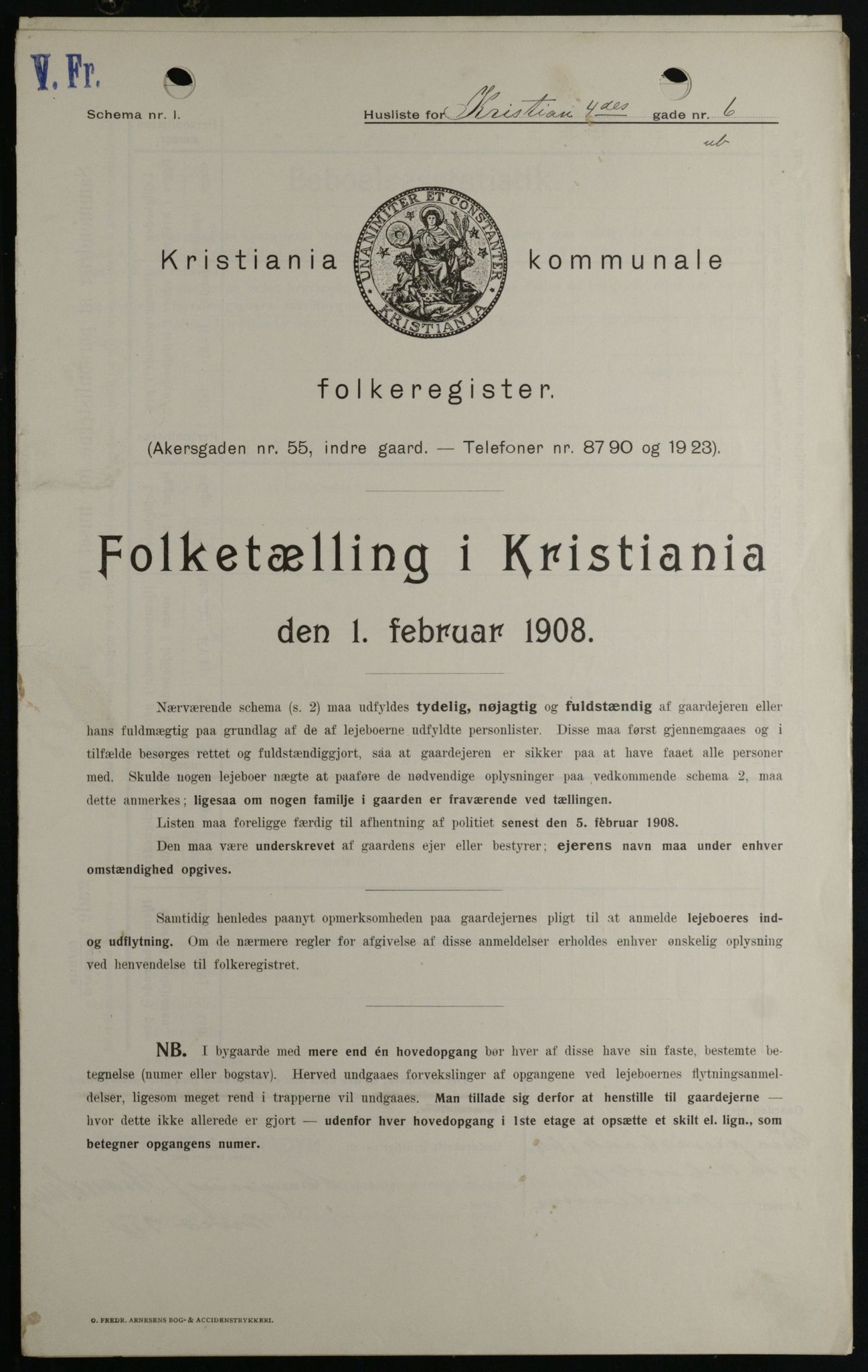 OBA, Kommunal folketelling 1.2.1908 for Kristiania kjøpstad, 1908, s. 48491