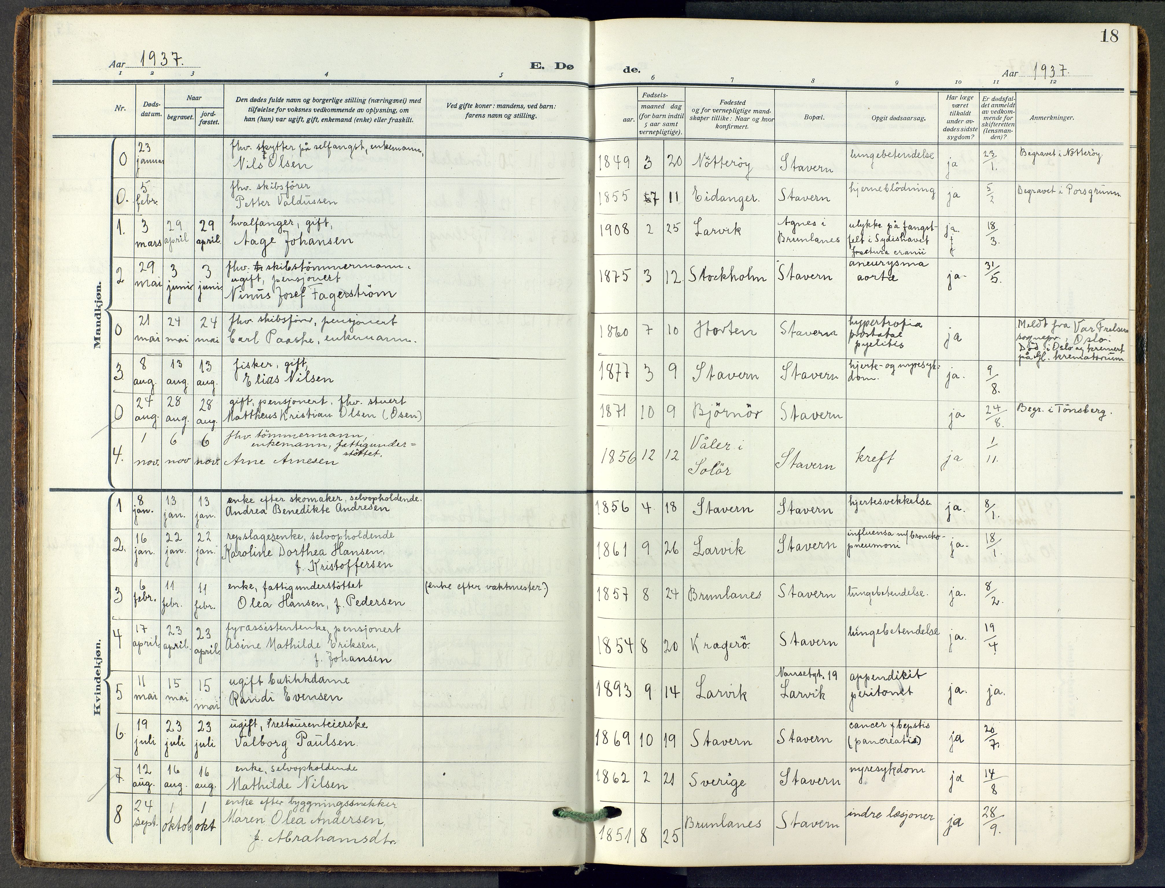 Stavern kirkebøker, SAKO/A-318/F/Fa/L0010: Ministerialbok nr. 10, 1916-1967, s. 18