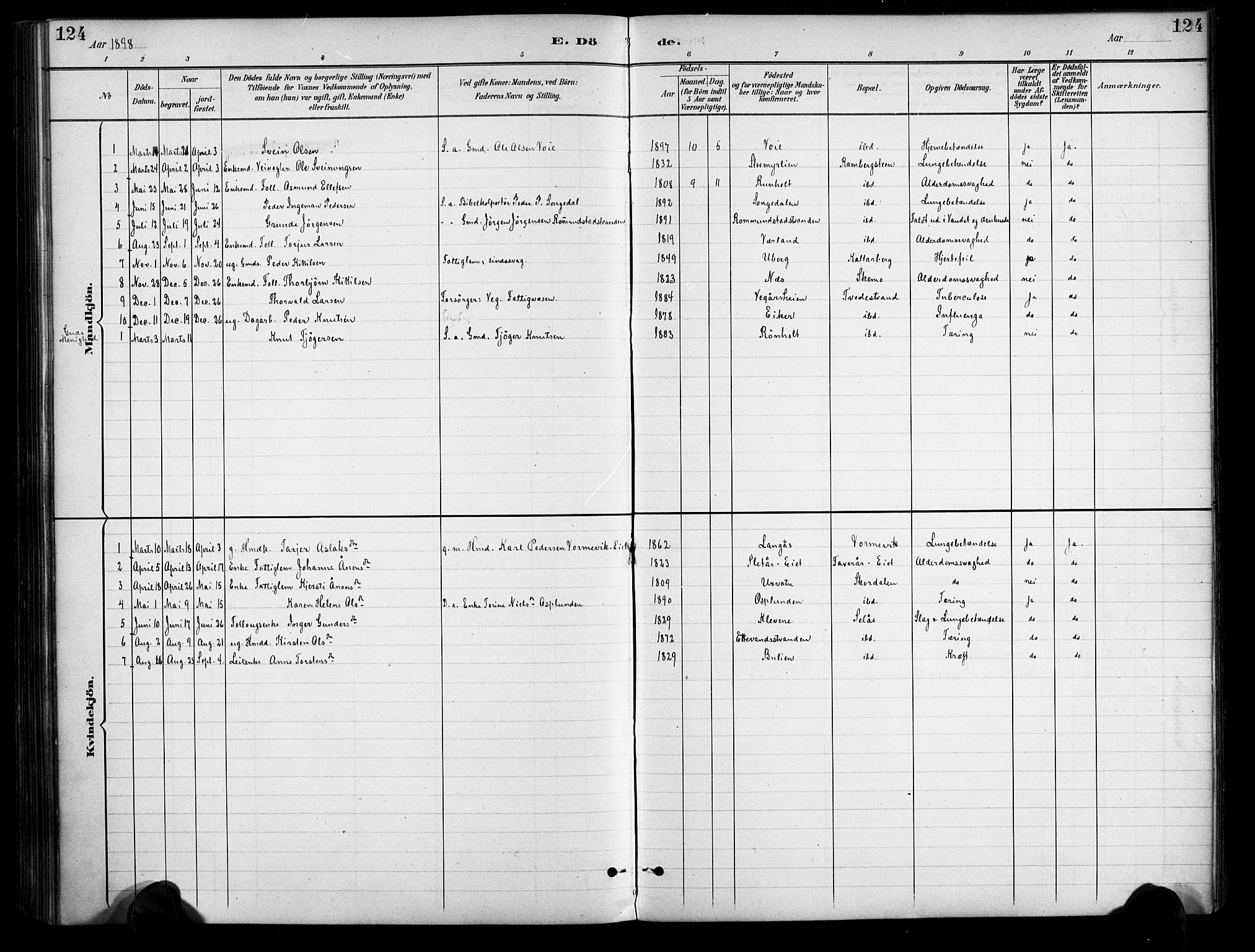 Gjerstad sokneprestkontor, AV/SAK-1111-0014/F/Fa/Fab/L0005: Ministerialbok nr. A 5, 1891-1908, s. 124