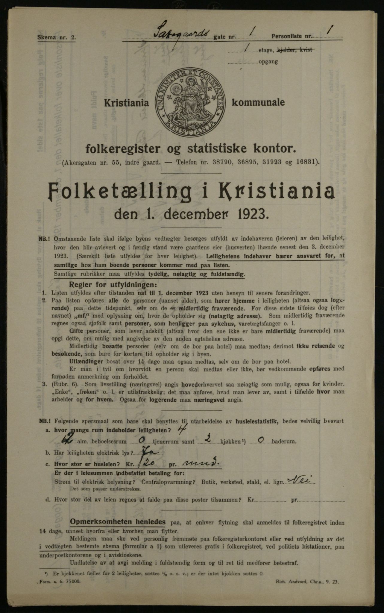 OBA, Kommunal folketelling 1.12.1923 for Kristiania, 1923, s. 99075