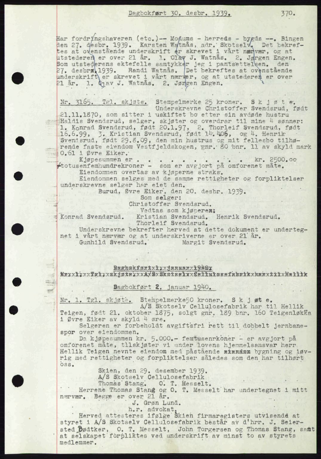 Eiker, Modum og Sigdal sorenskriveri, SAKO/A-123/G/Ga/Gab/L0041: Pantebok nr. A11, 1939-1940, Dagboknr: 3165/1939