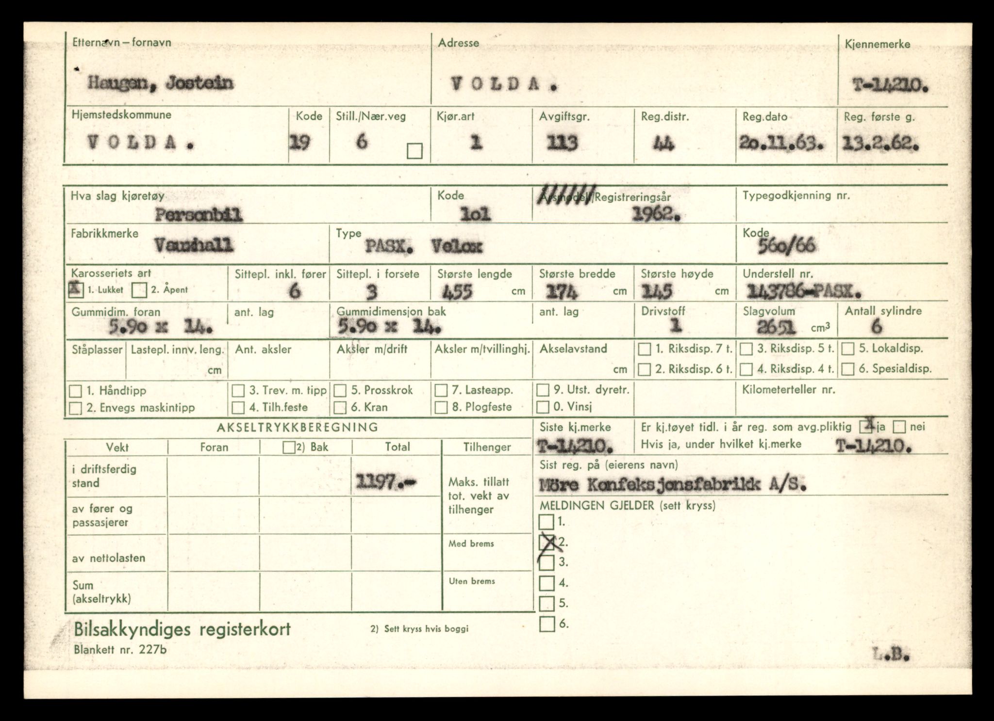 Møre og Romsdal vegkontor - Ålesund trafikkstasjon, AV/SAT-A-4099/F/Fe/L0044: Registreringskort for kjøretøy T 14205 - T 14319, 1927-1998, s. 173