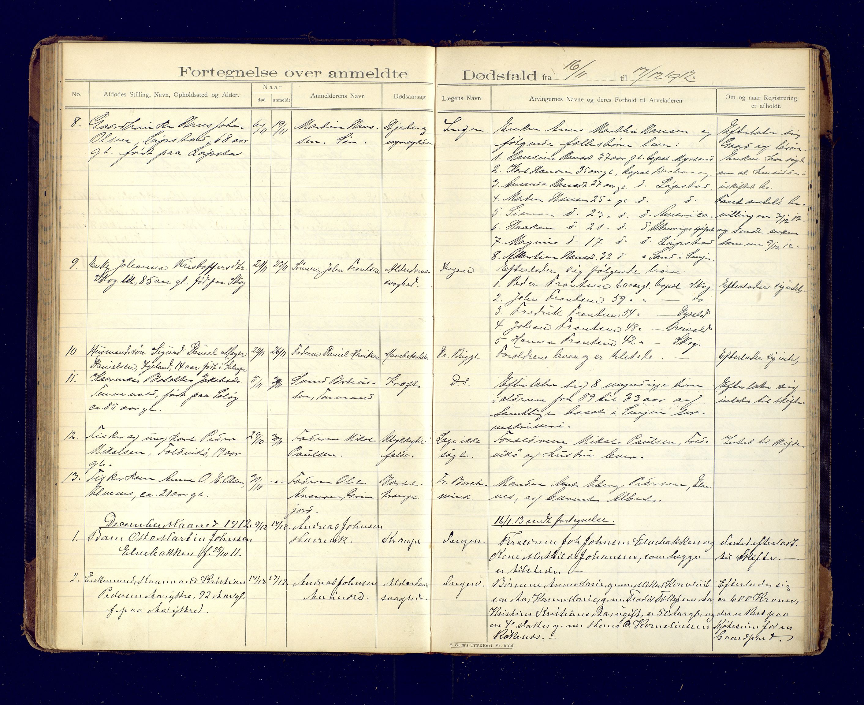 Ibestad lensmannskontor, AV/SATØ-S-1499/F/Fm/Fma/L0142: Dødsfallsprotokoll for Ibestad lensmannsdistrikt, 1899-1913