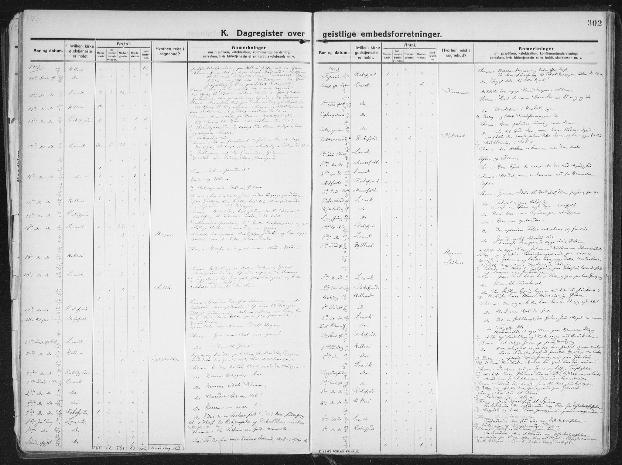 Lenvik sokneprestembete, AV/SATØ-S-1310/H/Ha/Haa/L0016kirke: Ministerialbok nr. 16, 1910-1924, s. 302