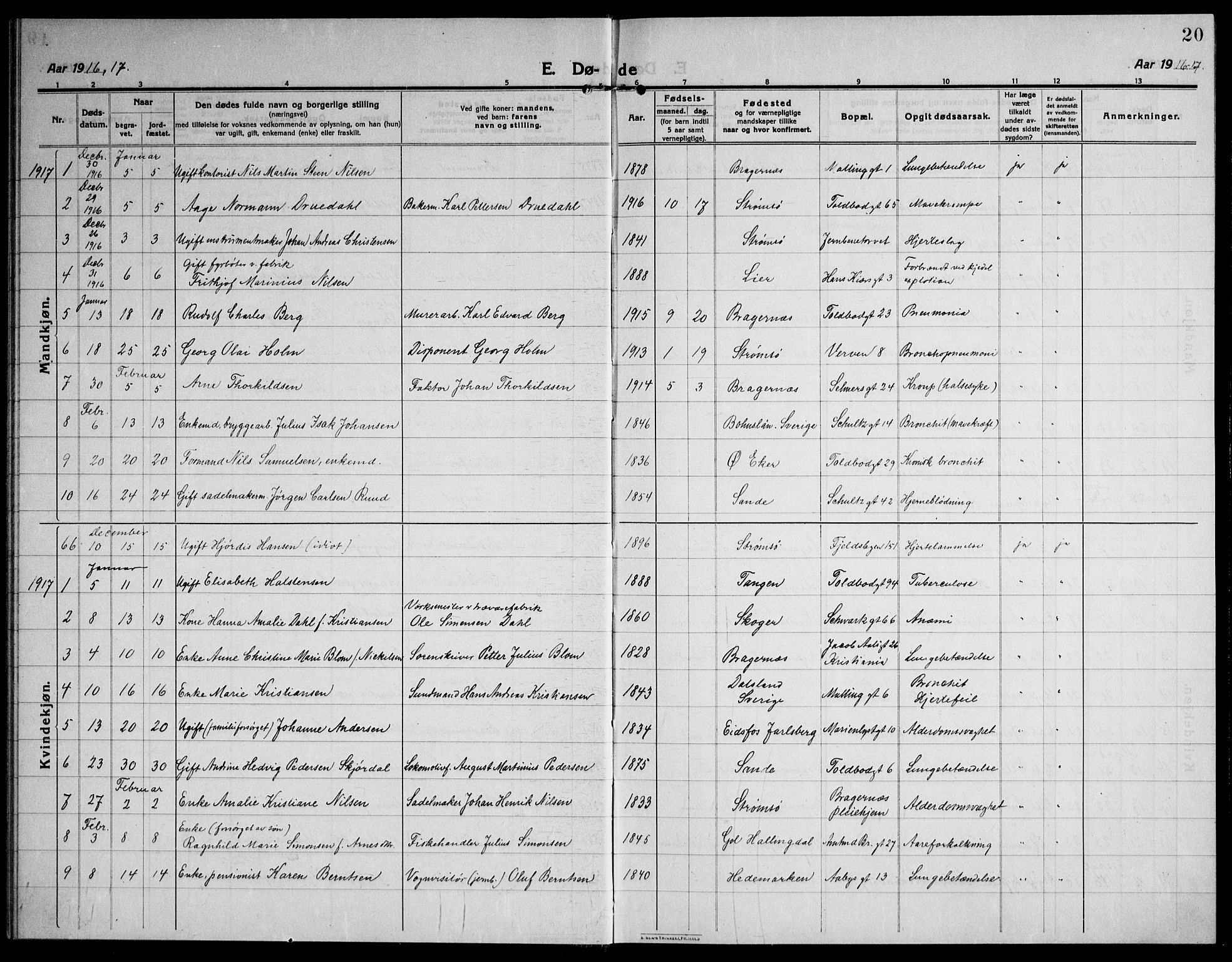 Strømsø kirkebøker, AV/SAKO-A-246/F/Fa/L0028: Ministerialbok nr. I 29, 1914-1937, s. 20