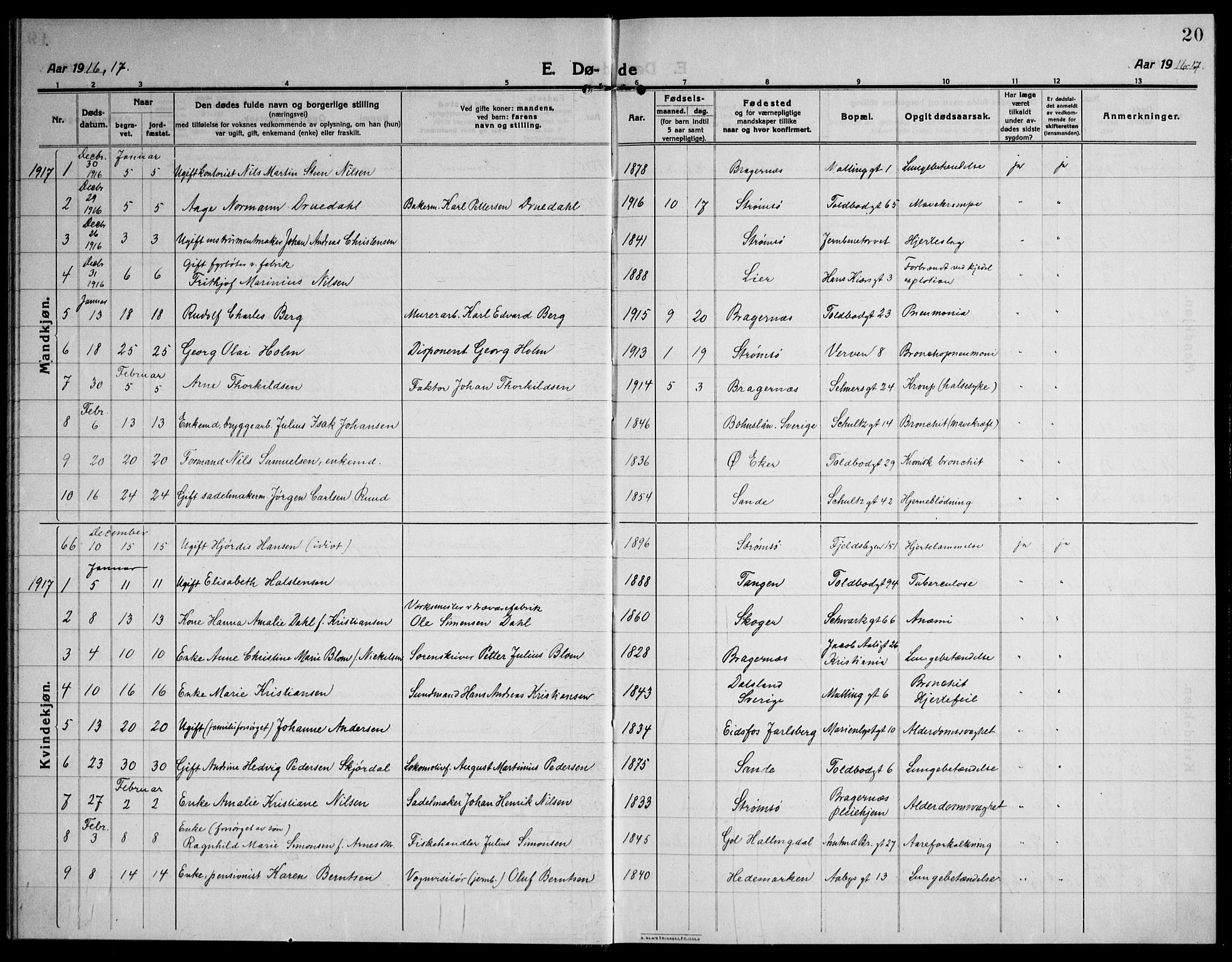 Strømsø kirkebøker, SAKO/A-246/F/Fa/L0028: Ministerialbok nr. I 29, 1914-1937, s. 20