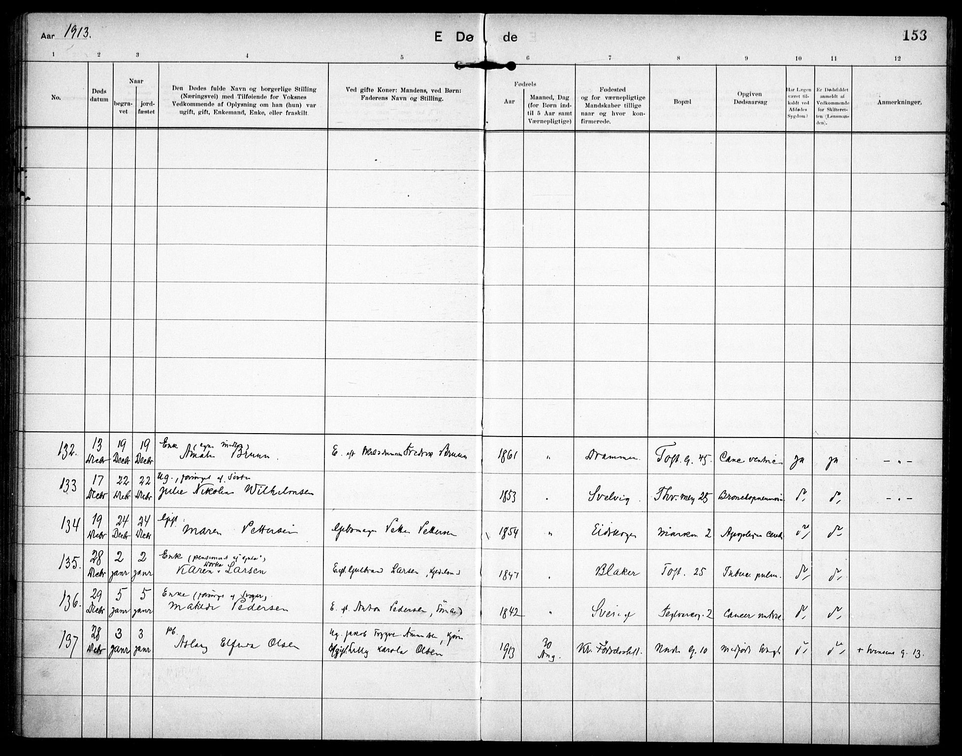 Paulus prestekontor Kirkebøker, SAO/A-10871/F/Fa/L0018: Ministerialbok nr. 18, 1906-1915, s. 153