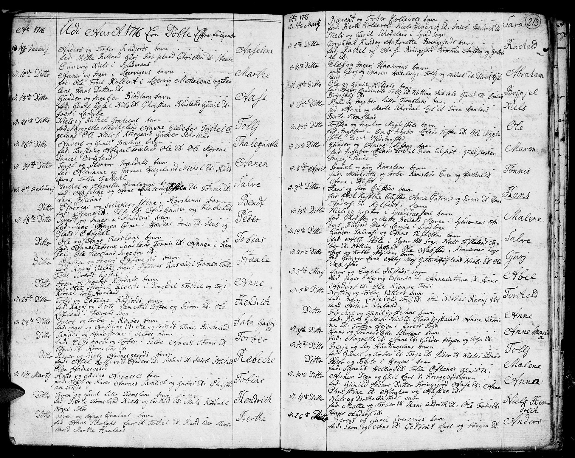 Lyngdal sokneprestkontor, AV/SAK-1111-0029/F/Fa/Fac/L0001: Ministerialbok nr. A 1, 1727-1779, s. 213