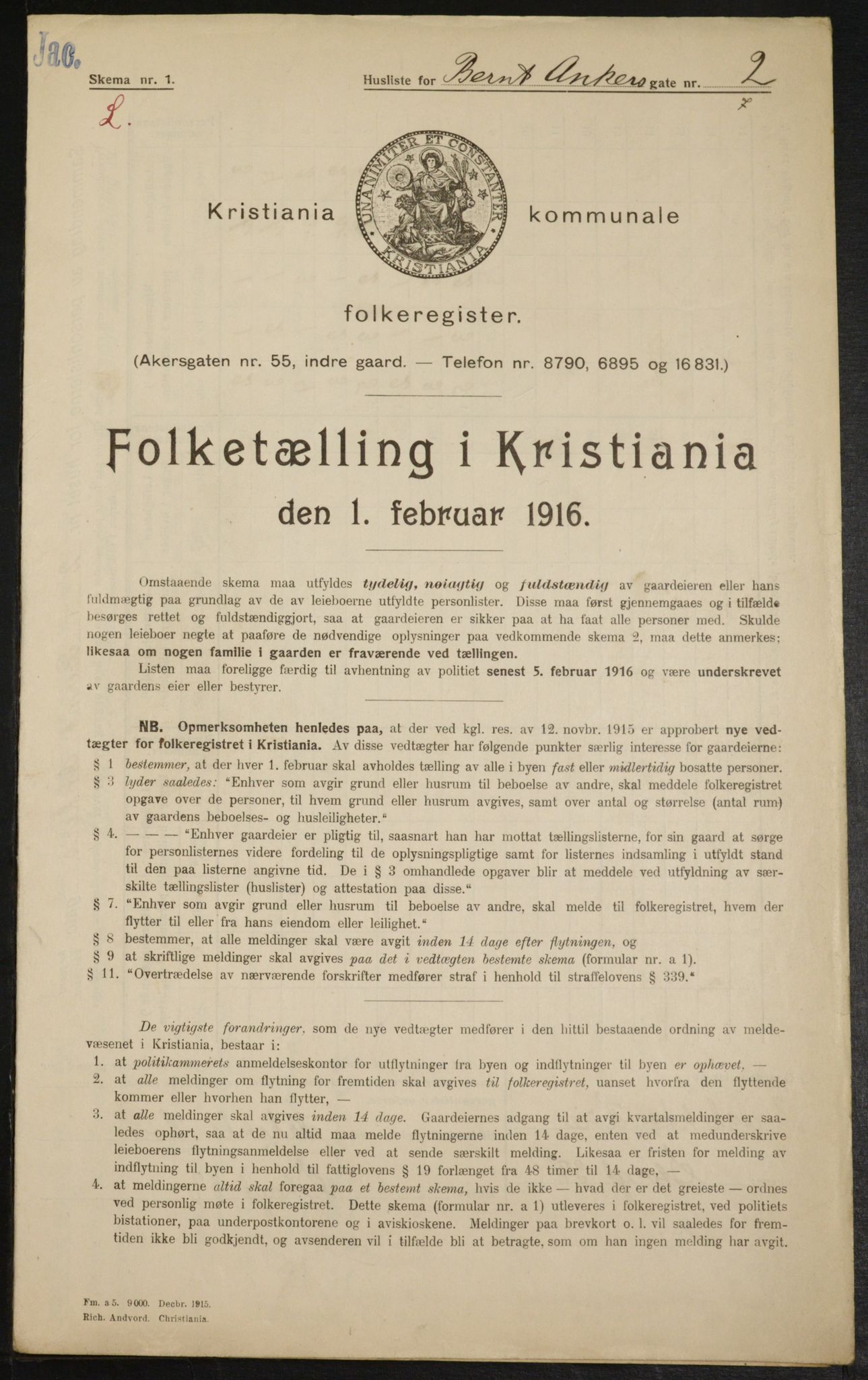 OBA, Kommunal folketelling 1.2.1916 for Kristiania, 1916, s. 4626