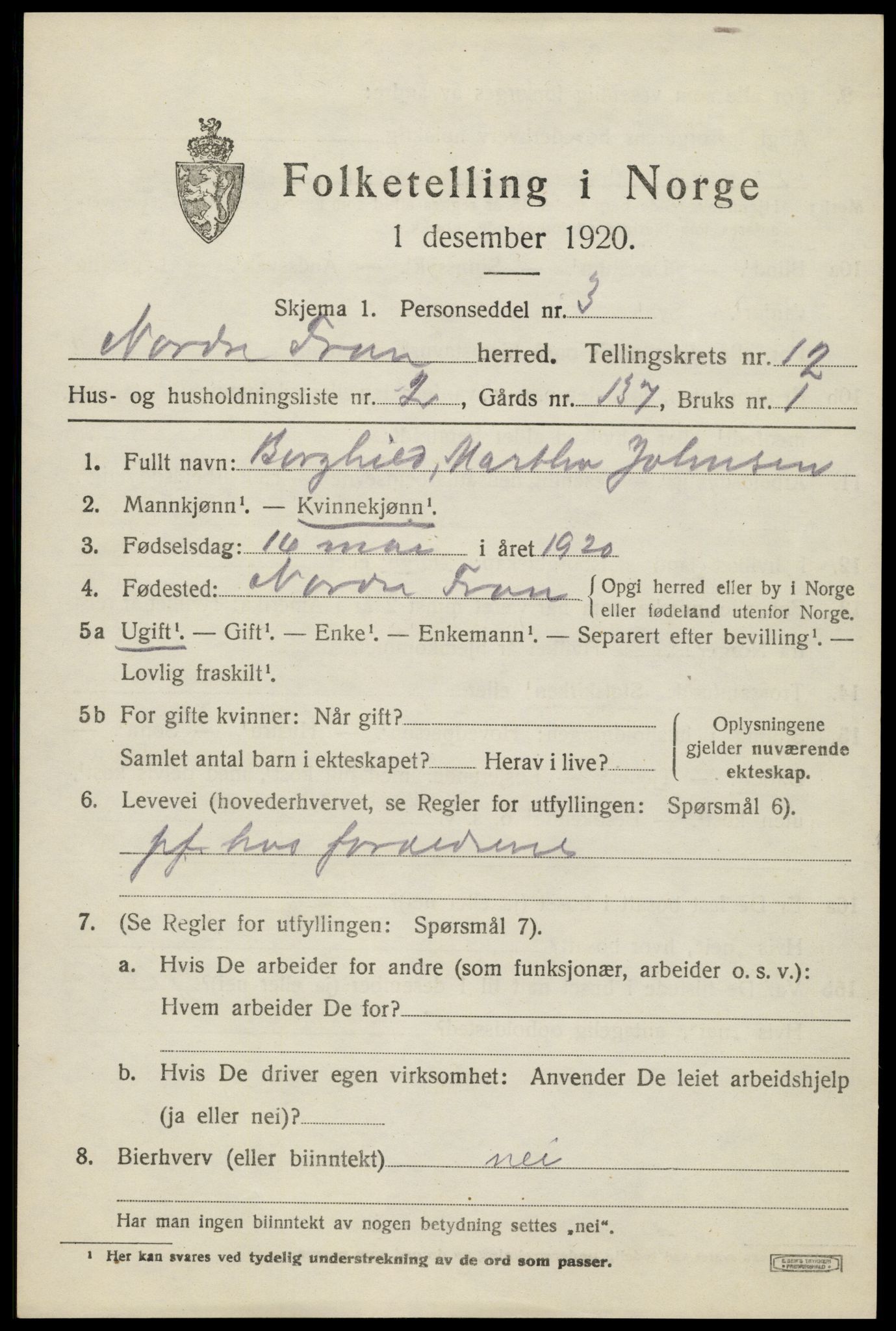 SAH, Folketelling 1920 for 0518 Nord-Fron herred, 1920, s. 9866