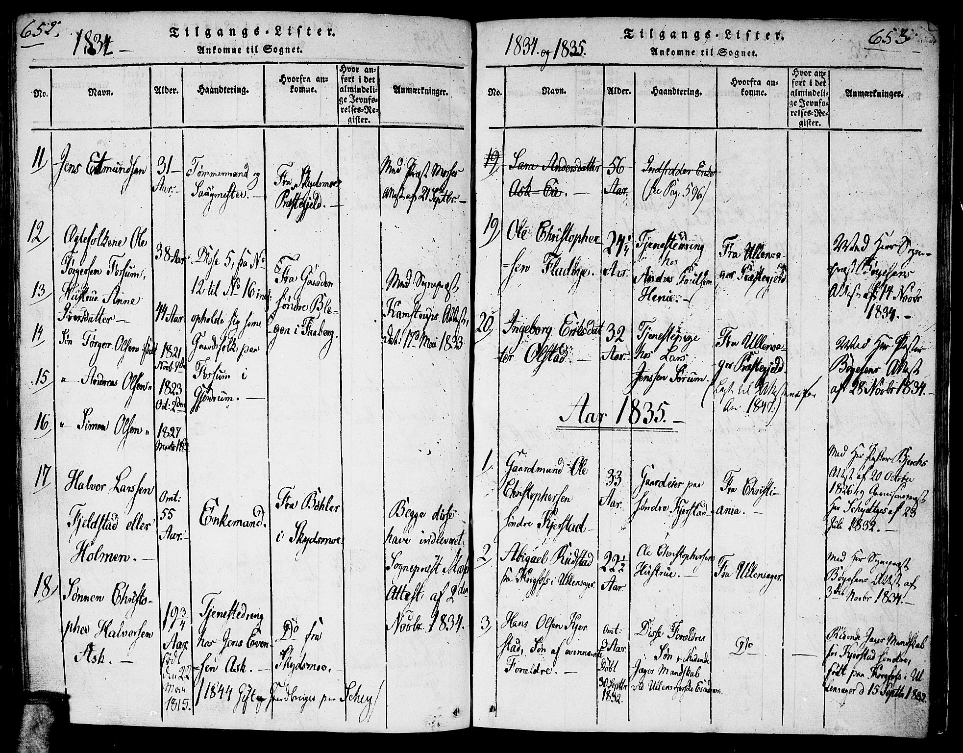 Gjerdrum prestekontor Kirkebøker, AV/SAO-A-10412b/G/Ga/L0001: Klokkerbok nr. I 1, 1816-1837, s. 652-653