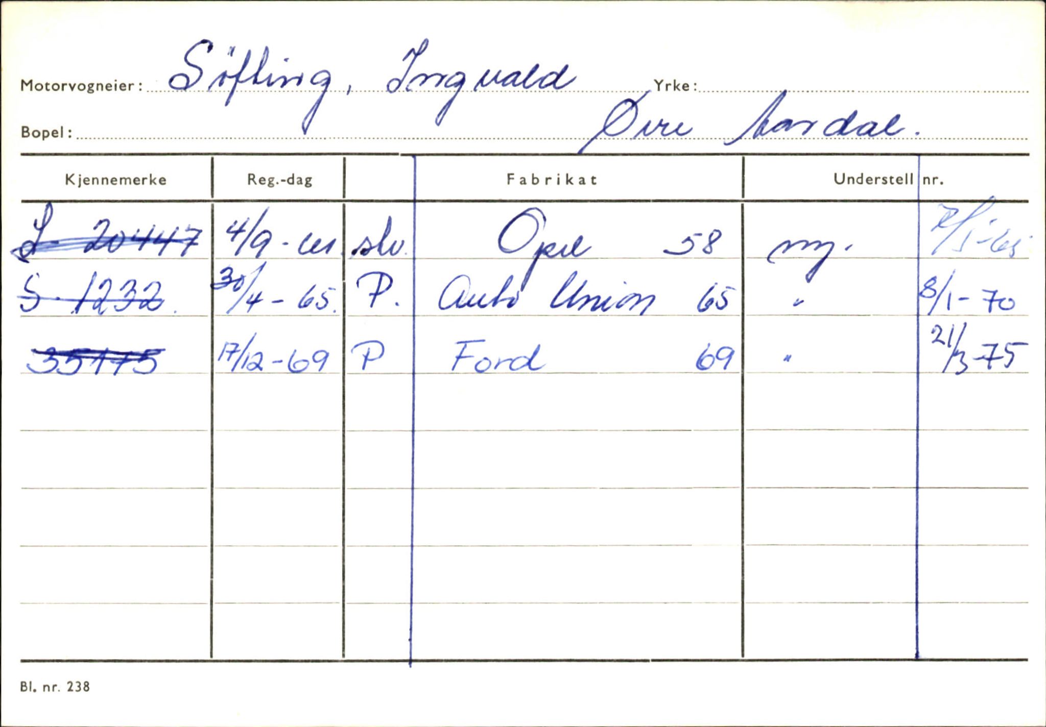 Statens vegvesen, Sogn og Fjordane vegkontor, SAB/A-5301/4/F/L0146: Registerkort Årdal R-Å samt diverse kort, 1945-1975, s. 766