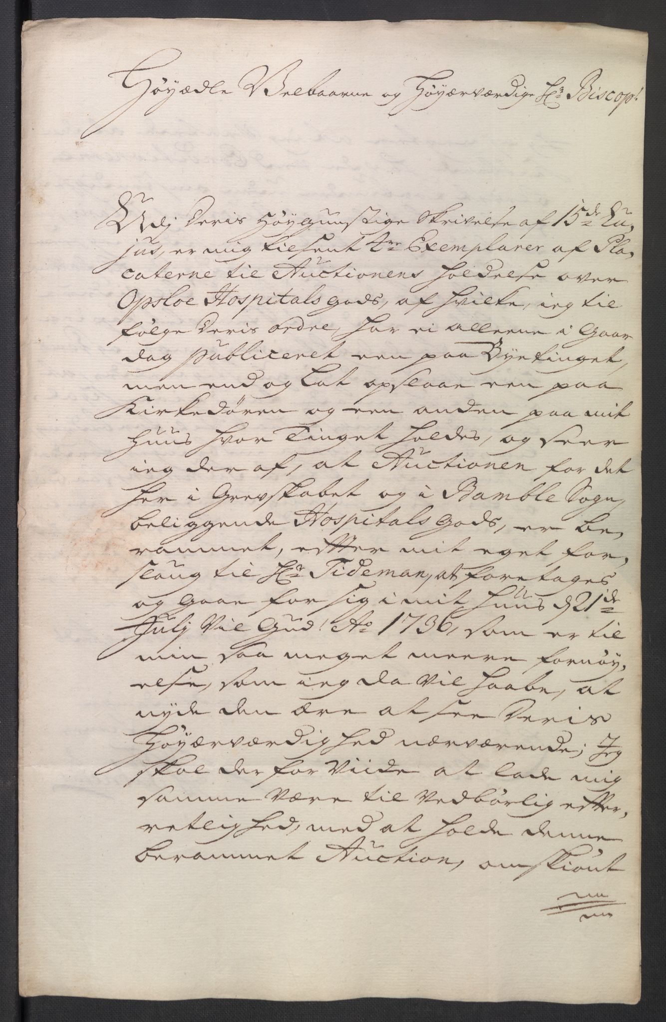 Oslo stiftsdireksjon, AV/SAO-A-11085/K/Kb/L0003/0004: Oslo Hospital / Auksjoner over Hospitalets eiendommer: Korrespondanse, 1735-1736, s. 27