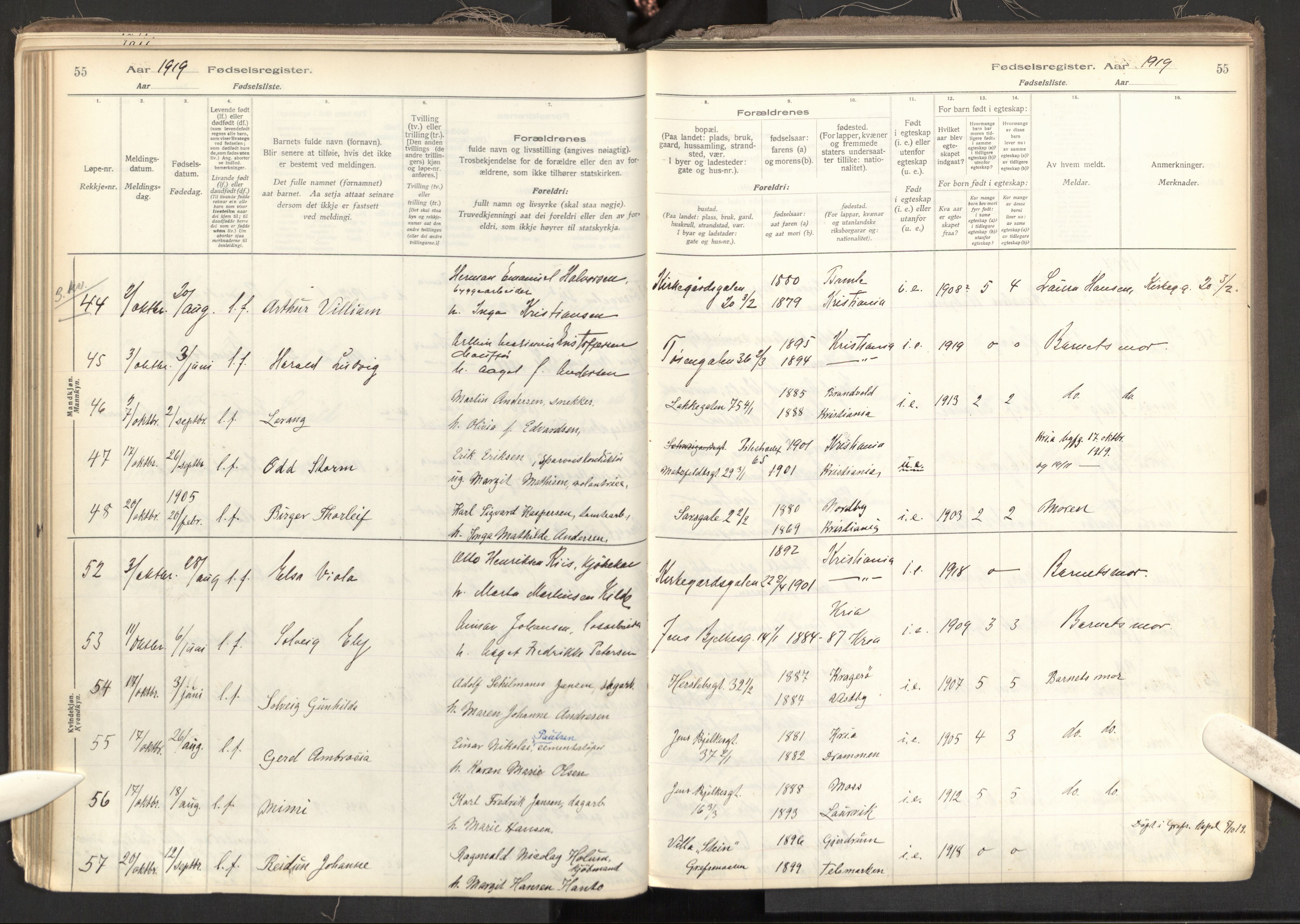 Tøyen prestekontor Kirkebøker, AV/SAO-A-10167a/J/Ja/L0001: Fødselsregister nr. 1, 1916-1944, s. 55