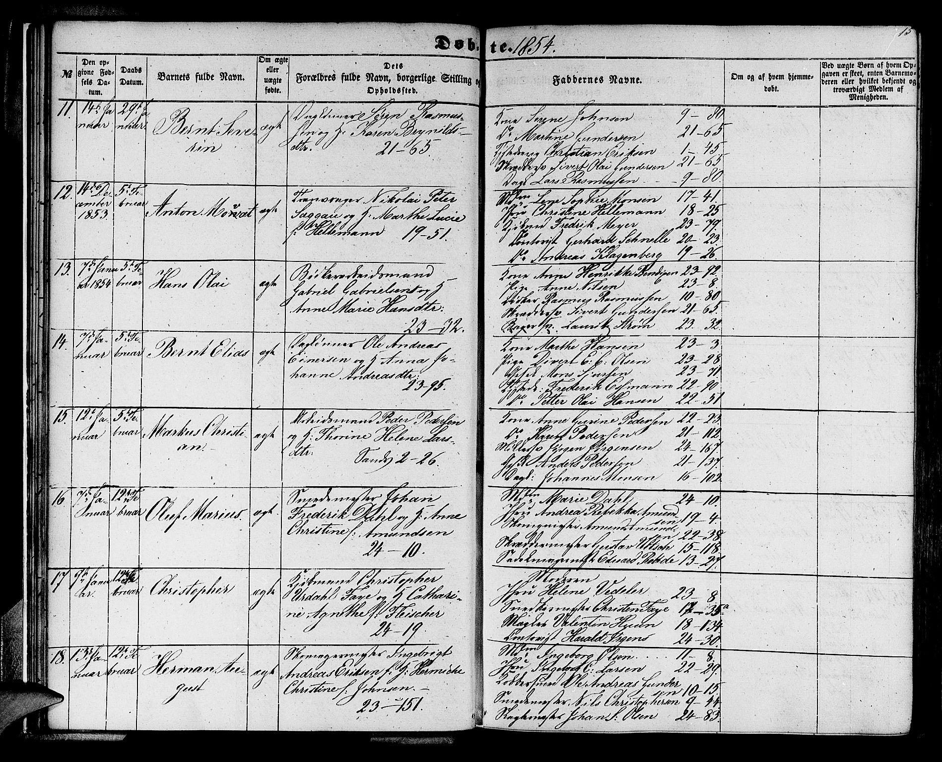 Korskirken sokneprestembete, AV/SAB-A-76101/H/Hab: Klokkerbok nr. B 3, 1853-1858, s. 15