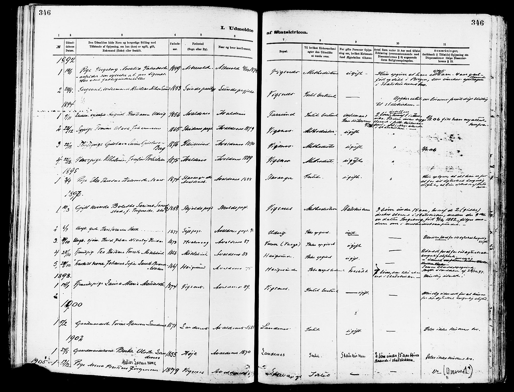 Avaldsnes sokneprestkontor, SAST/A -101851/H/Ha/Haa/L0015: Ministerialbok nr. A 15, 1880-1906, s. 346
