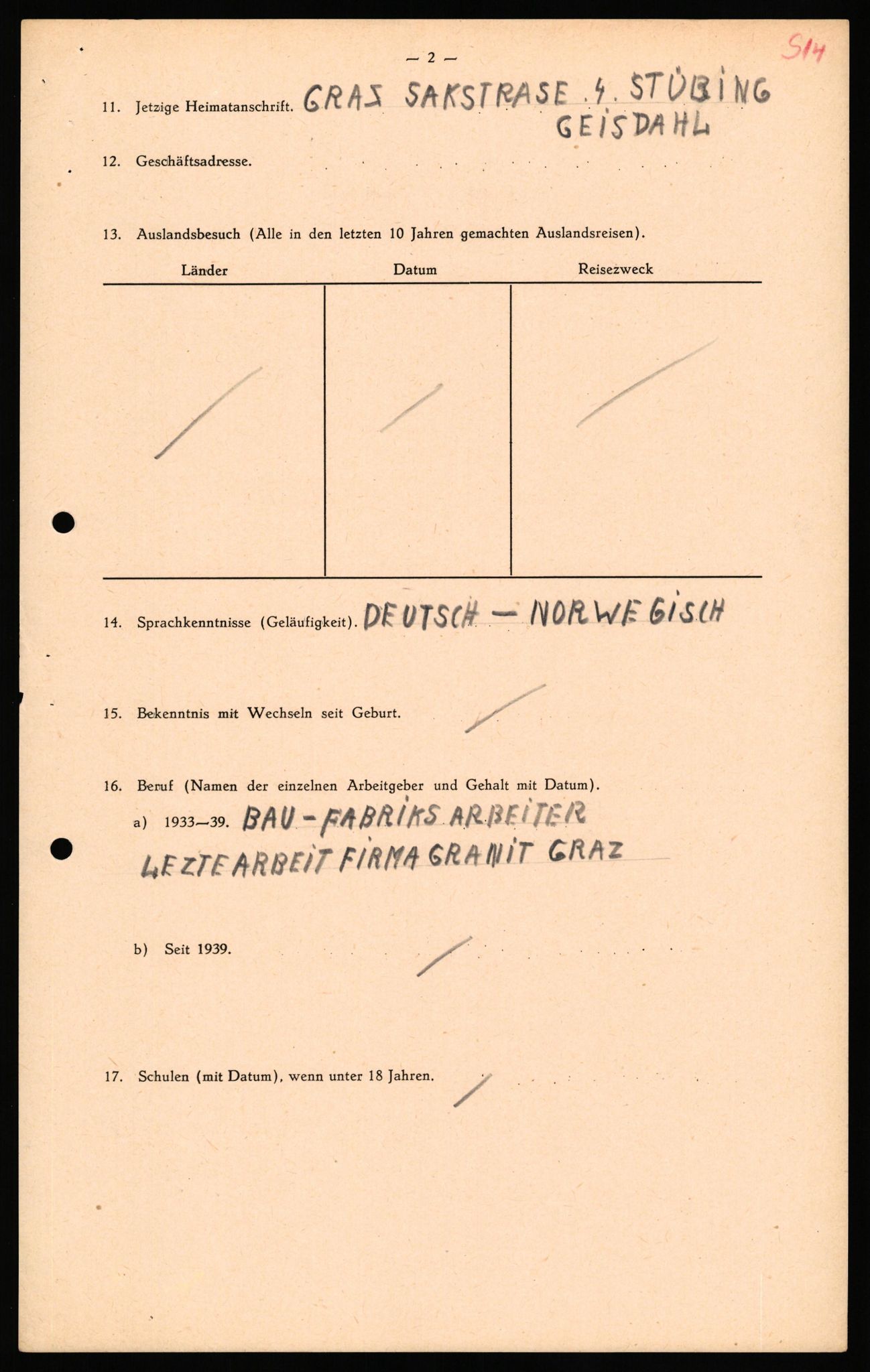 Forsvaret, Forsvarets overkommando II, AV/RA-RAFA-3915/D/Db/L0040: CI Questionaires. Tyske okkupasjonsstyrker i Norge. Østerrikere., 1945-1946, s. 228