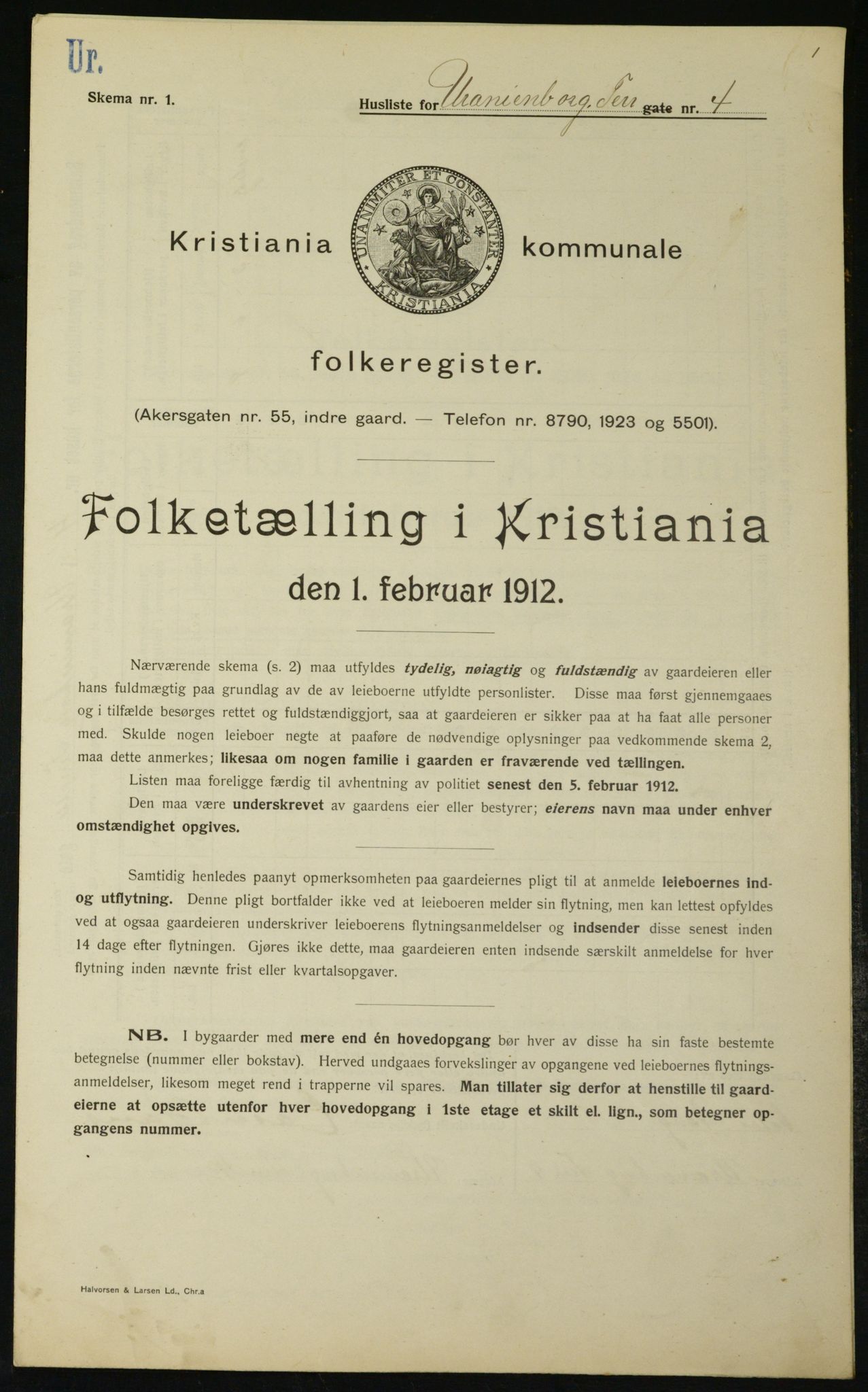 OBA, Kommunal folketelling 1.2.1912 for Kristiania, 1912, s. 120198