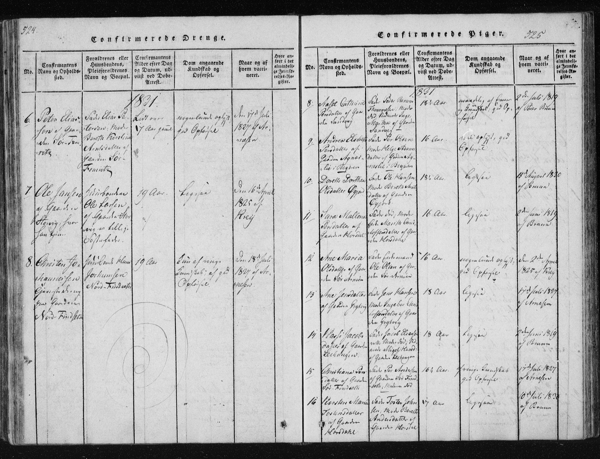 Ministerialprotokoller, klokkerbøker og fødselsregistre - Nordland, AV/SAT-A-1459/805/L0096: Ministerialbok nr. 805A03, 1820-1837, s. 524-525