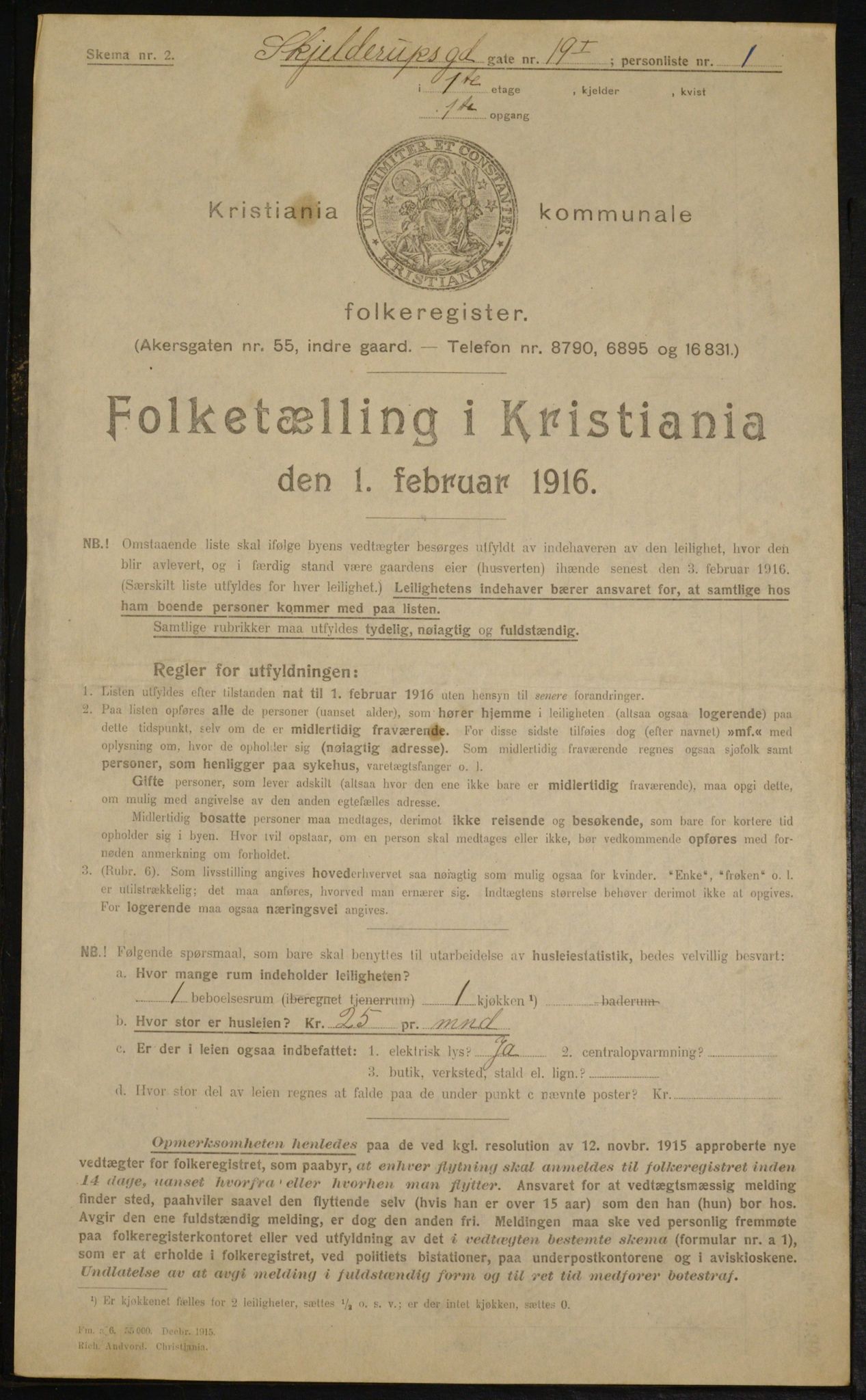 OBA, Kommunal folketelling 1.2.1916 for Kristiania, 1916, s. 98600