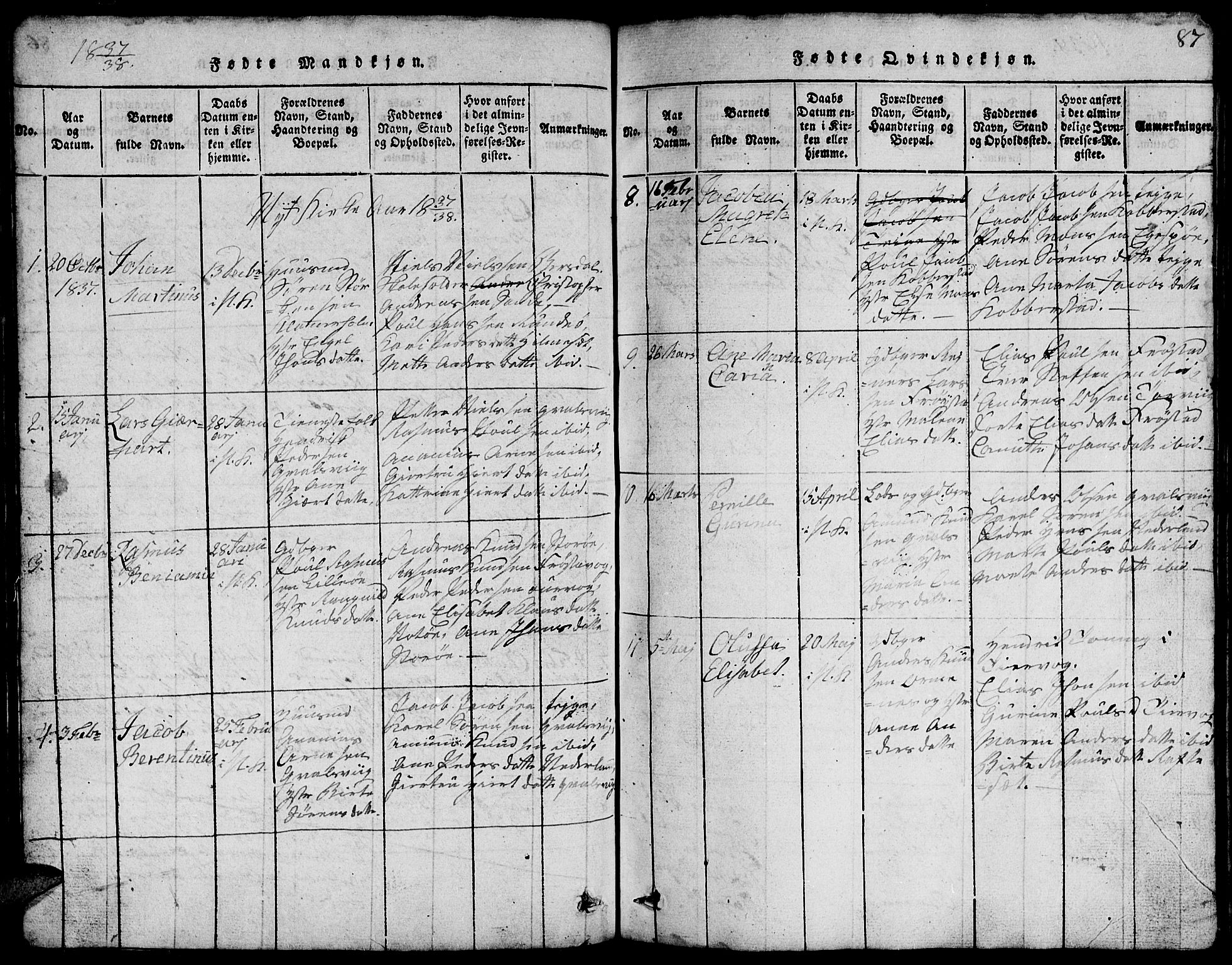 Ministerialprotokoller, klokkerbøker og fødselsregistre - Møre og Romsdal, SAT/A-1454/507/L0078: Klokkerbok nr. 507C01, 1816-1840, s. 87