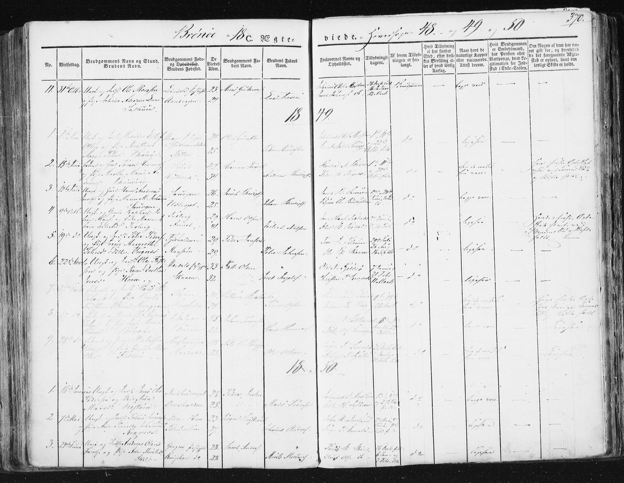 Ministerialprotokoller, klokkerbøker og fødselsregistre - Nordland, AV/SAT-A-1459/813/L0198: Ministerialbok nr. 813A08, 1834-1874, s. 370