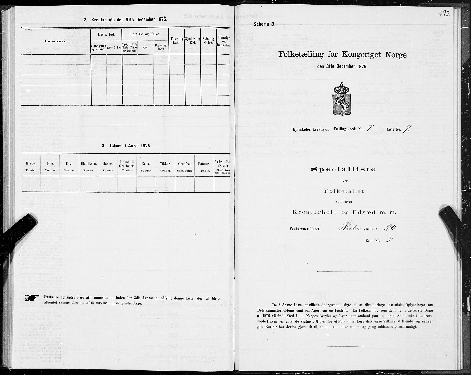 SAT, Folketelling 1875 for 1701B Levanger prestegjeld, Levanger kjøpstad, 1875, s. 193