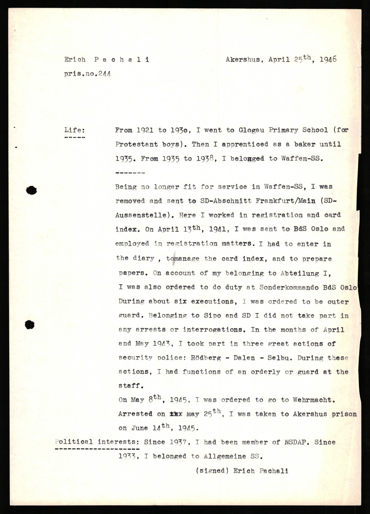 Forsvaret, Forsvarets overkommando II, AV/RA-RAFA-3915/D/Db/L0025: CI Questionaires. Tyske okkupasjonsstyrker i Norge. Tyskere., 1945-1946, s. 300