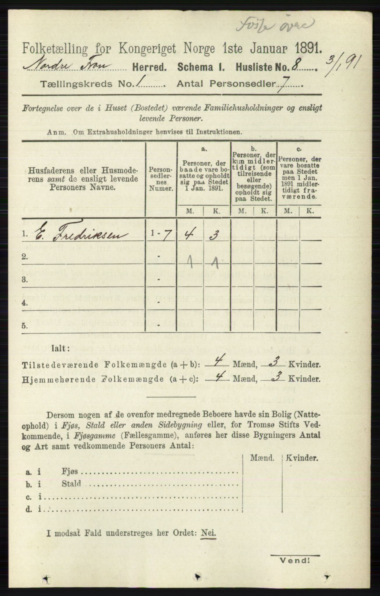 RA, Folketelling 1891 for 0518 Nord-Fron herred, 1891, s. 42