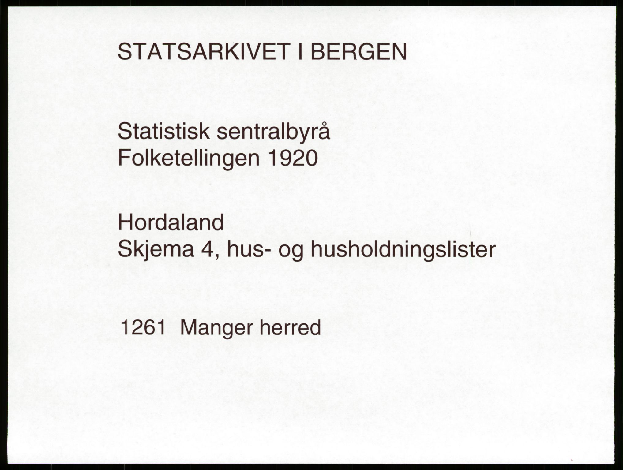 SAB, Folketelling 1920 for 1261 Manger herred, 1920, s. 58