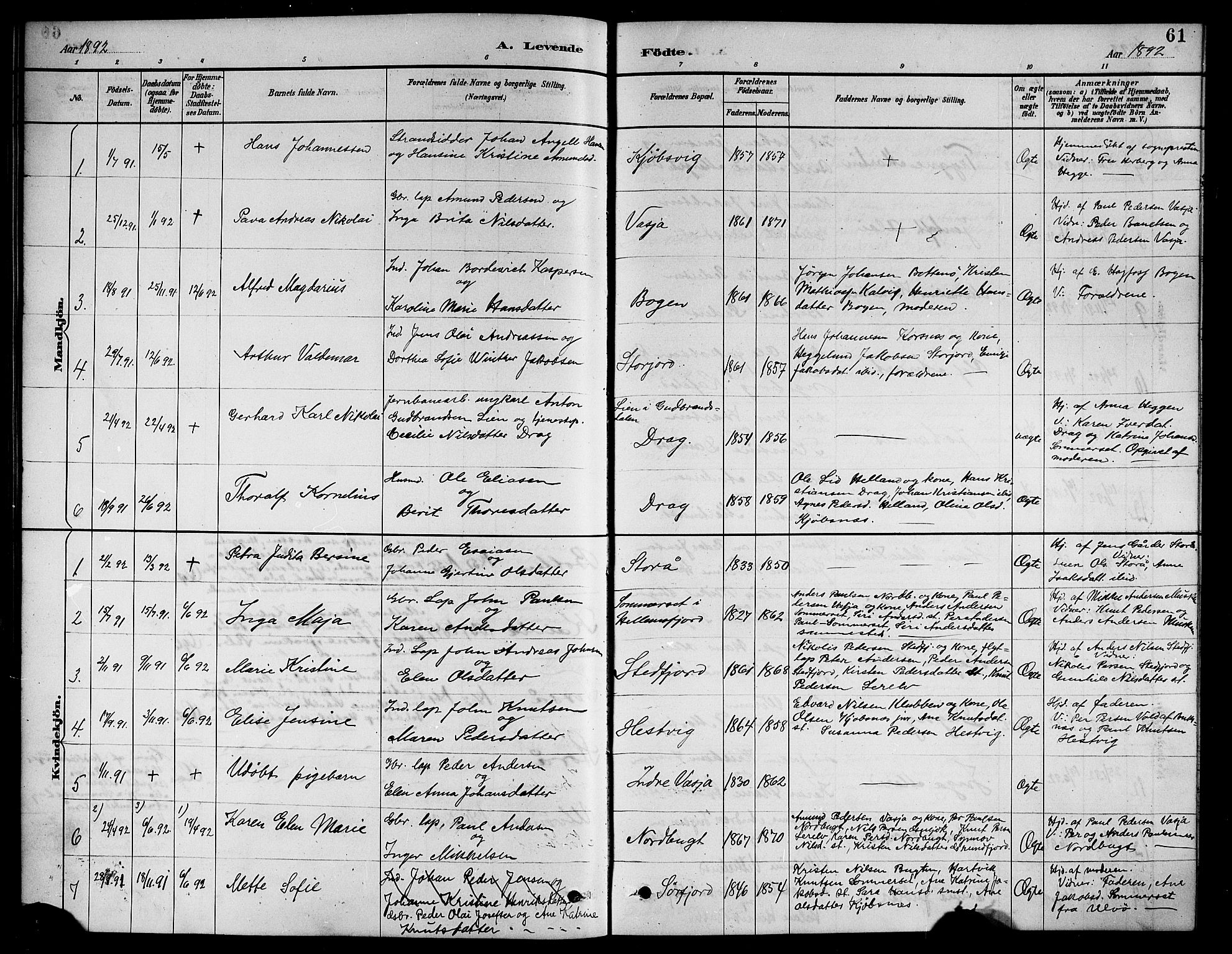 Ministerialprotokoller, klokkerbøker og fødselsregistre - Nordland, SAT/A-1459/861/L0876: Klokkerbok nr. 861C02, 1887-1903, s. 61