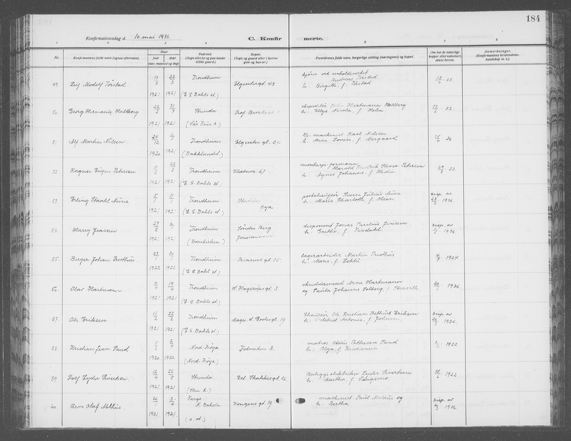 Ministerialprotokoller, klokkerbøker og fødselsregistre - Sør-Trøndelag, SAT/A-1456/601/L0099: Klokkerbok nr. 601C17, 1928-1941, s. 184