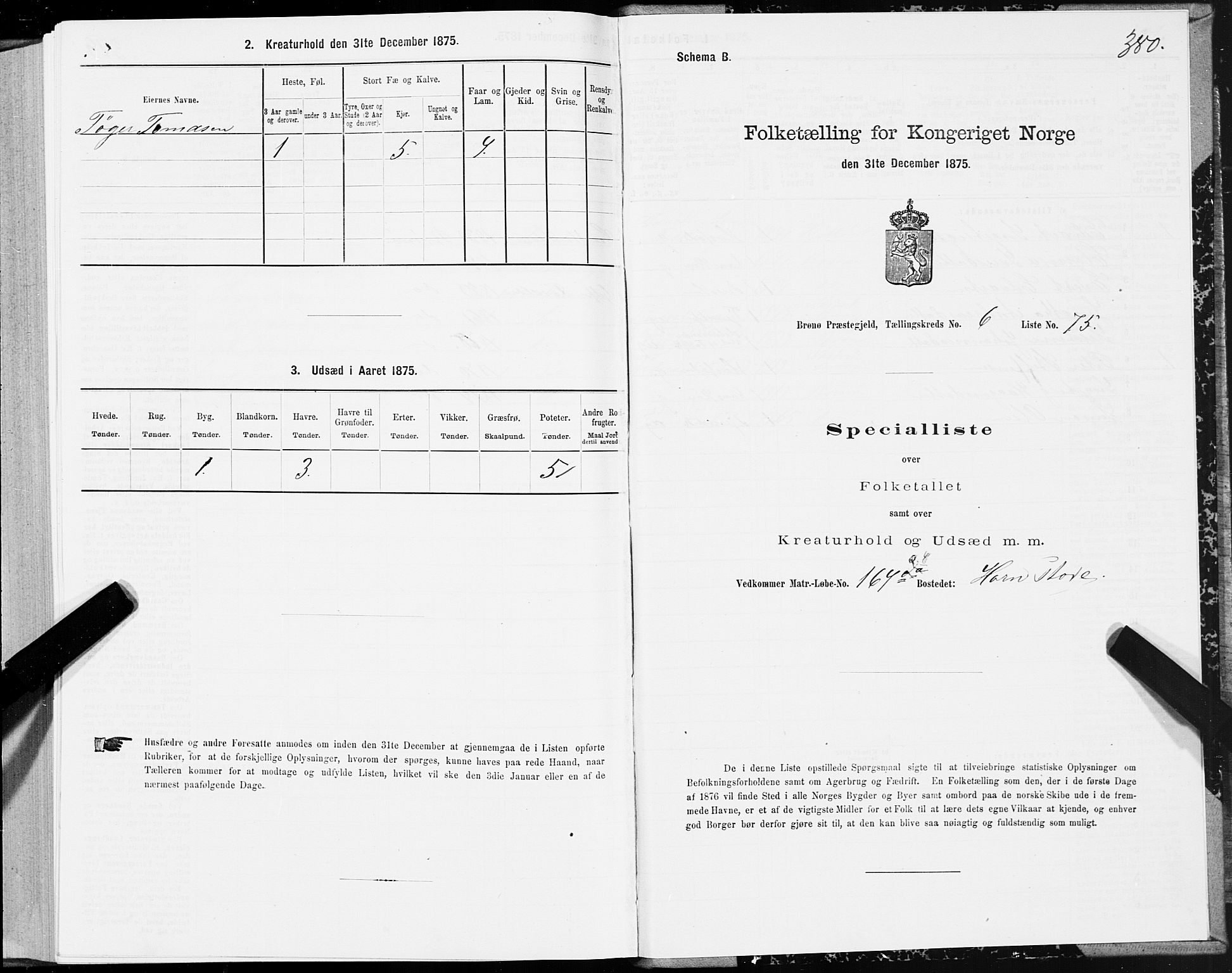 SAT, Folketelling 1875 for 1814P Brønnøy prestegjeld, 1875, s. 3380