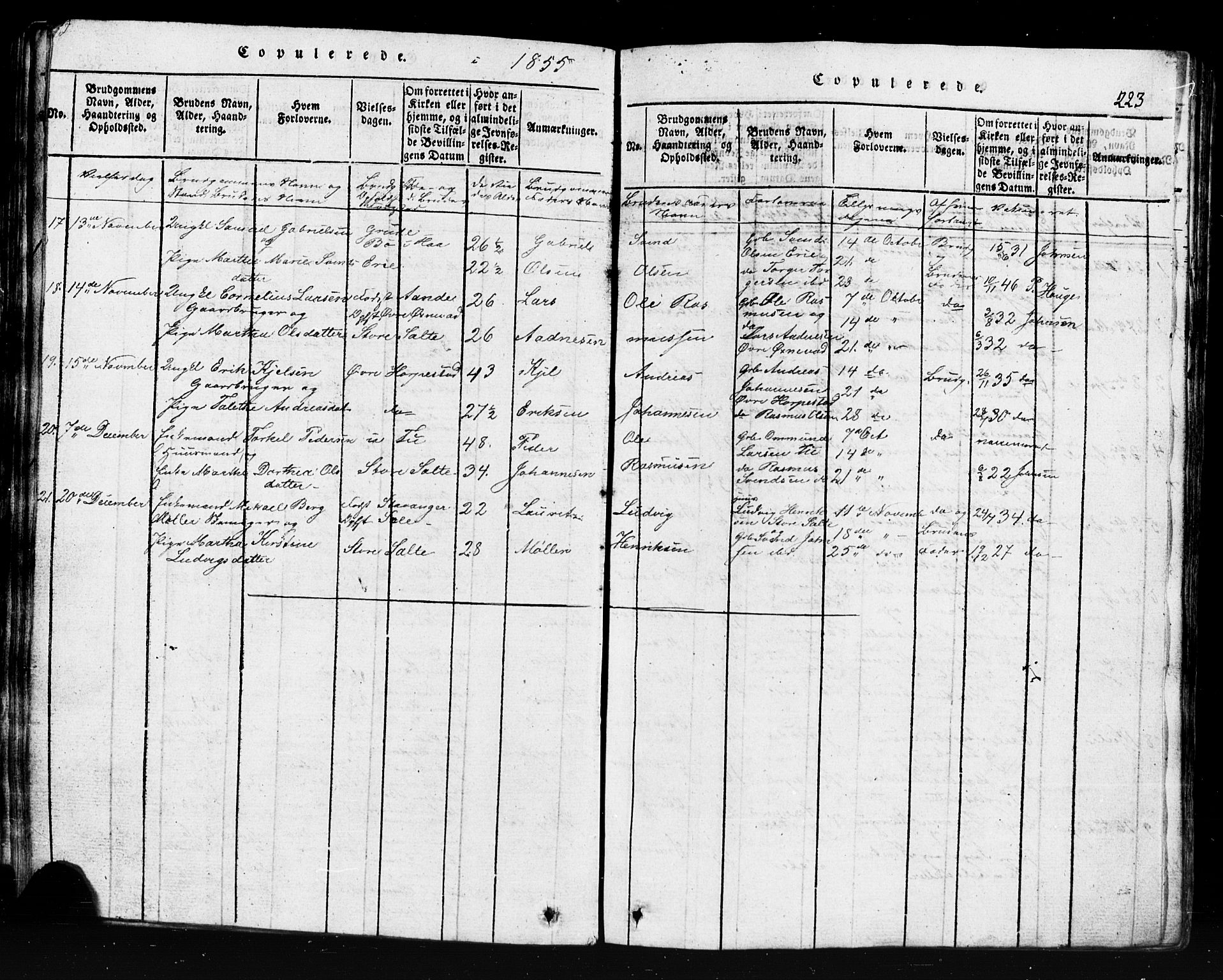 Klepp sokneprestkontor, AV/SAST-A-101803/001/3/30BB/L0001: Klokkerbok nr.  B 1, 1816-1859, s. 223