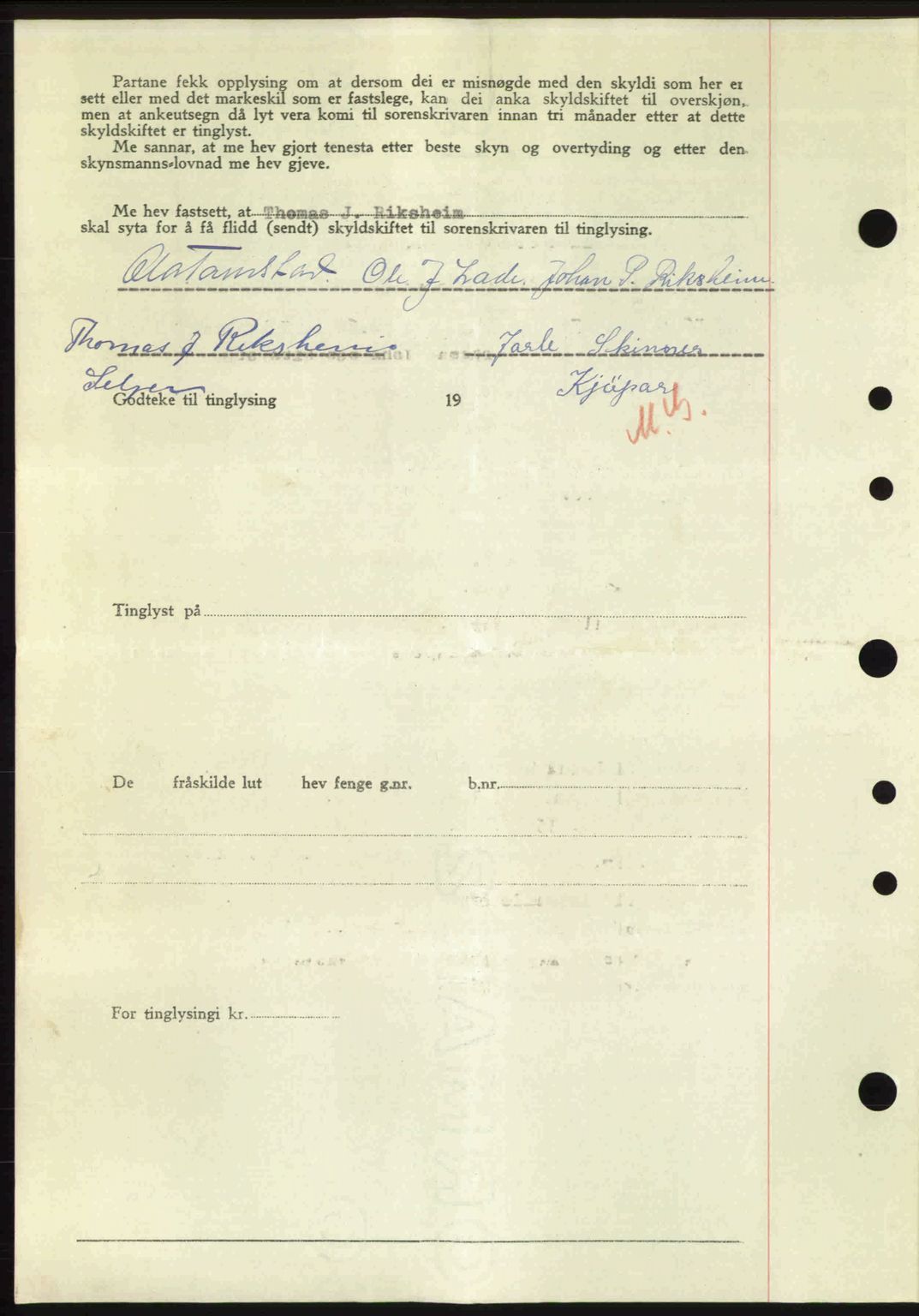 Nordre Sunnmøre sorenskriveri, AV/SAT-A-0006/1/2/2C/2Ca: Pantebok nr. A25, 1947-1947, Dagboknr: 1409/1947