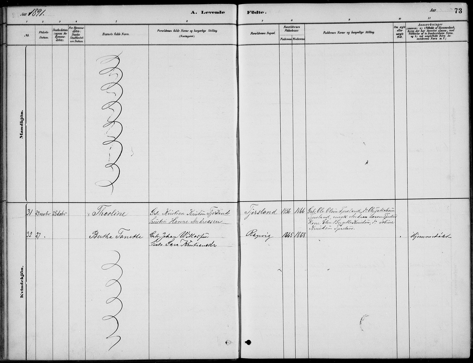 Flekkefjord sokneprestkontor, AV/SAK-1111-0012/F/Fb/Fbc/L0007: Klokkerbok nr. B 7, 1880-1902, s. 73