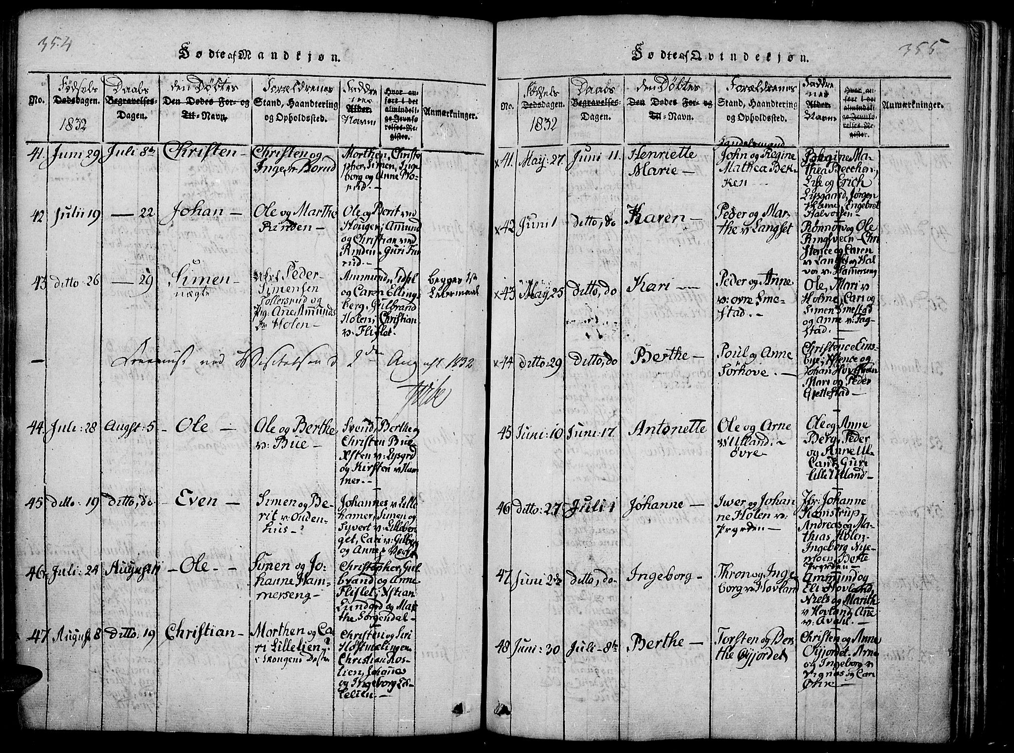 Fåberg prestekontor, AV/SAH-PREST-086/H/Ha/Haa/L0003: Ministerialbok nr. 3, 1818-1833, s. 354-355