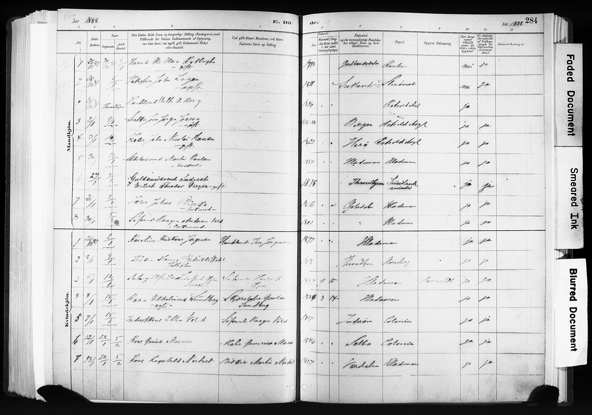 Ministerialprotokoller, klokkerbøker og fødselsregistre - Sør-Trøndelag, AV/SAT-A-1456/606/L0300: Ministerialbok nr. 606A15, 1886-1893, s. 284